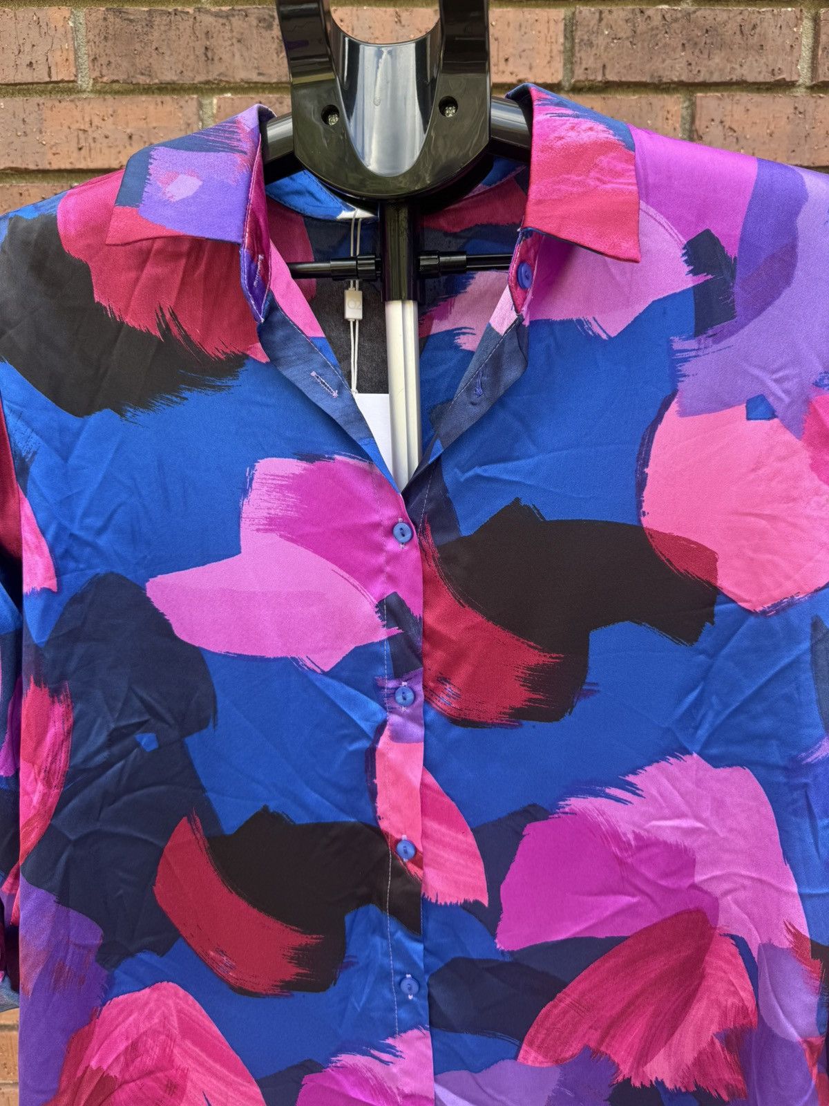 Other Q2 Satin Blouse Button Up Long Sleeve Multi-Color Abstract Size S / US 4 / IT 40 - 2 Thumbnail