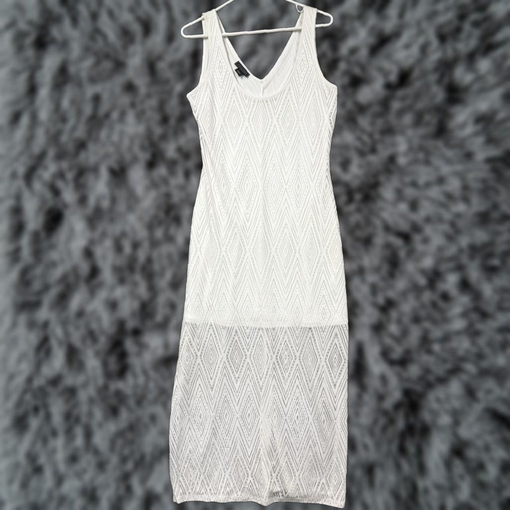 Vintage Metaphor Maxi Dress White Geometric Jacquard Sleeveless V-Neck M Medium Women's Casual Party/Beach Size M / US 6-8 / IT 42-44 - 1 Thumbnail