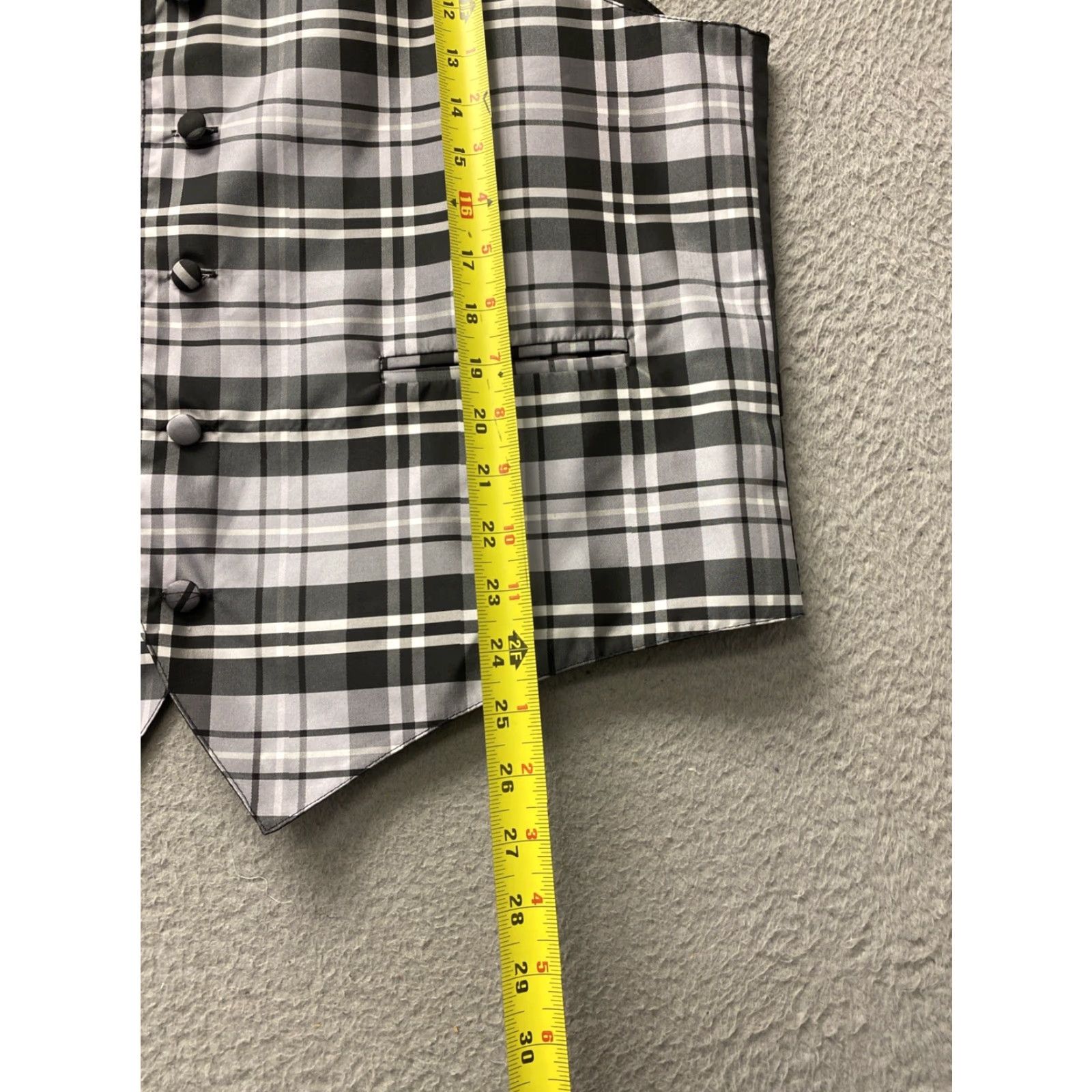 Vintage VINTAGE Vesuvio Napoli Men's Dress Vest Satin Plaid Checkered Microfiber Formal Wedding Prom Cocktails L Gray Size 42R - 5 Thumbnail