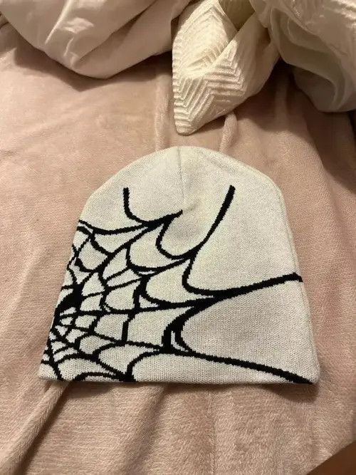 American Edition × Japanese Brand Spider Web Graphic Beanie Hat Black Vintage y2k Size ONE SIZE - 2 Thumbnail
