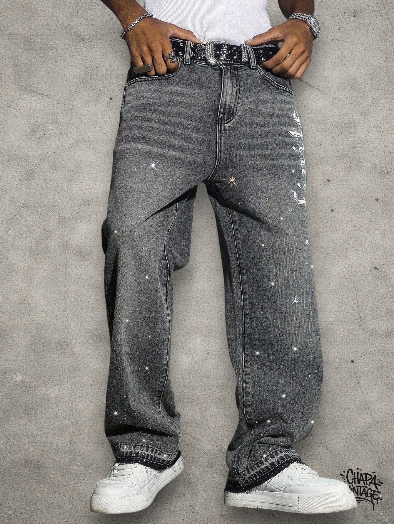 Vintage Washed rhinestone jeans Size US 32 / EU 48 - 2 Thumbnail