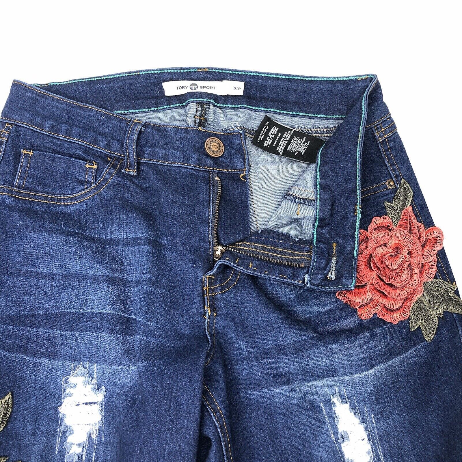 Other Tory Sport Women Jeans Sz SP Red Rose Applique Embroidered Size 29" - 3 Thumbnail