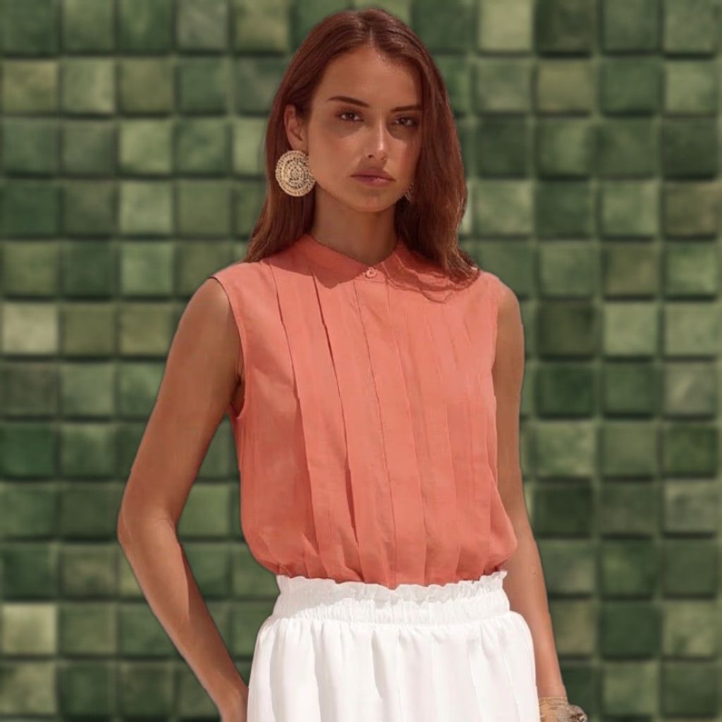 Uniqlo Uniqlo Blouse Shirt Womens Sleeveless Round Neck Button Relaxed Fit Peach Red Linen Cotton Viscose M Regular Size M / US 6-8 / IT 42-44 - 1 Thumbnail