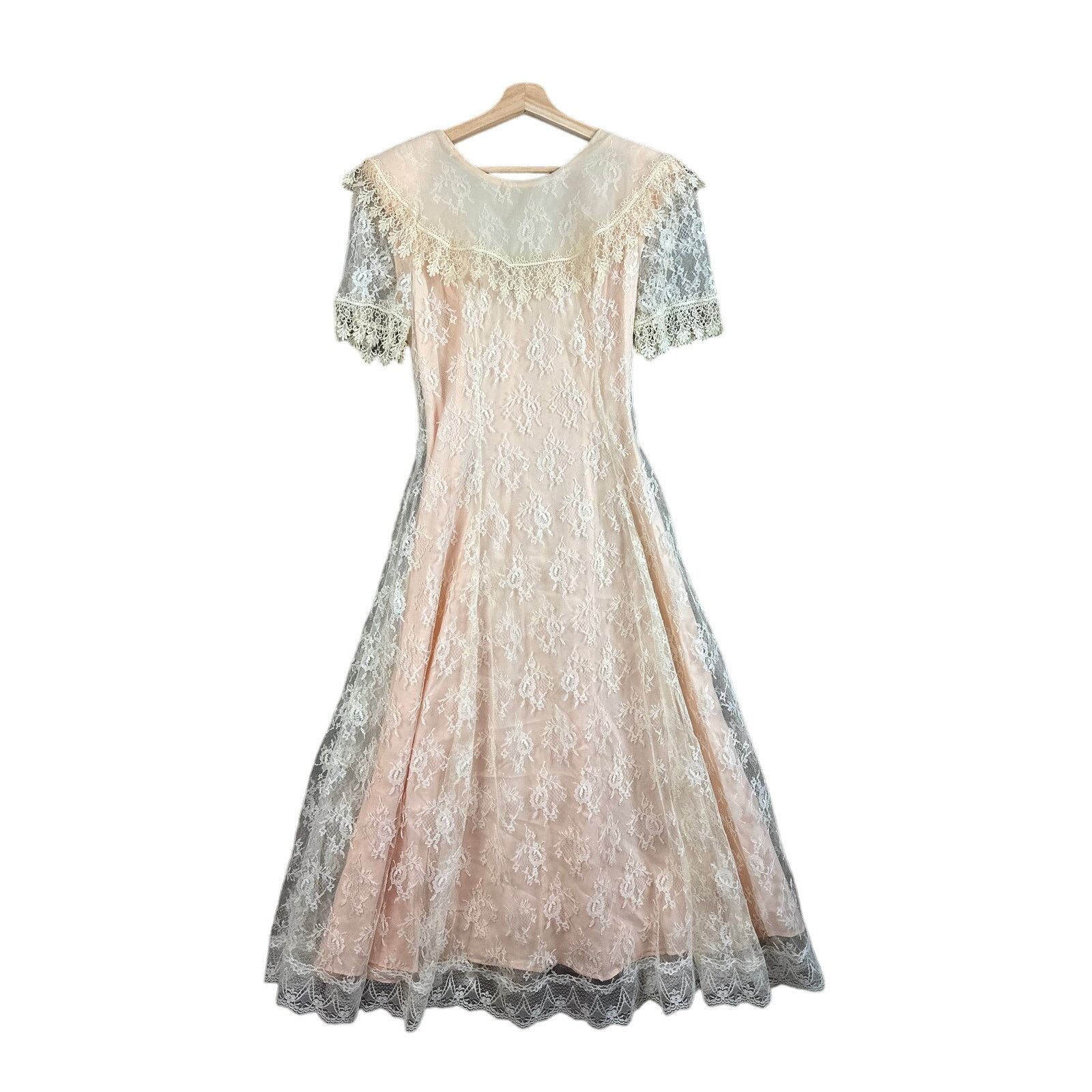 Other Vintage 80s Pink Lace Dress Victorian Frilly Cottage Prom Size ONE SIZE - 2 Thumbnail