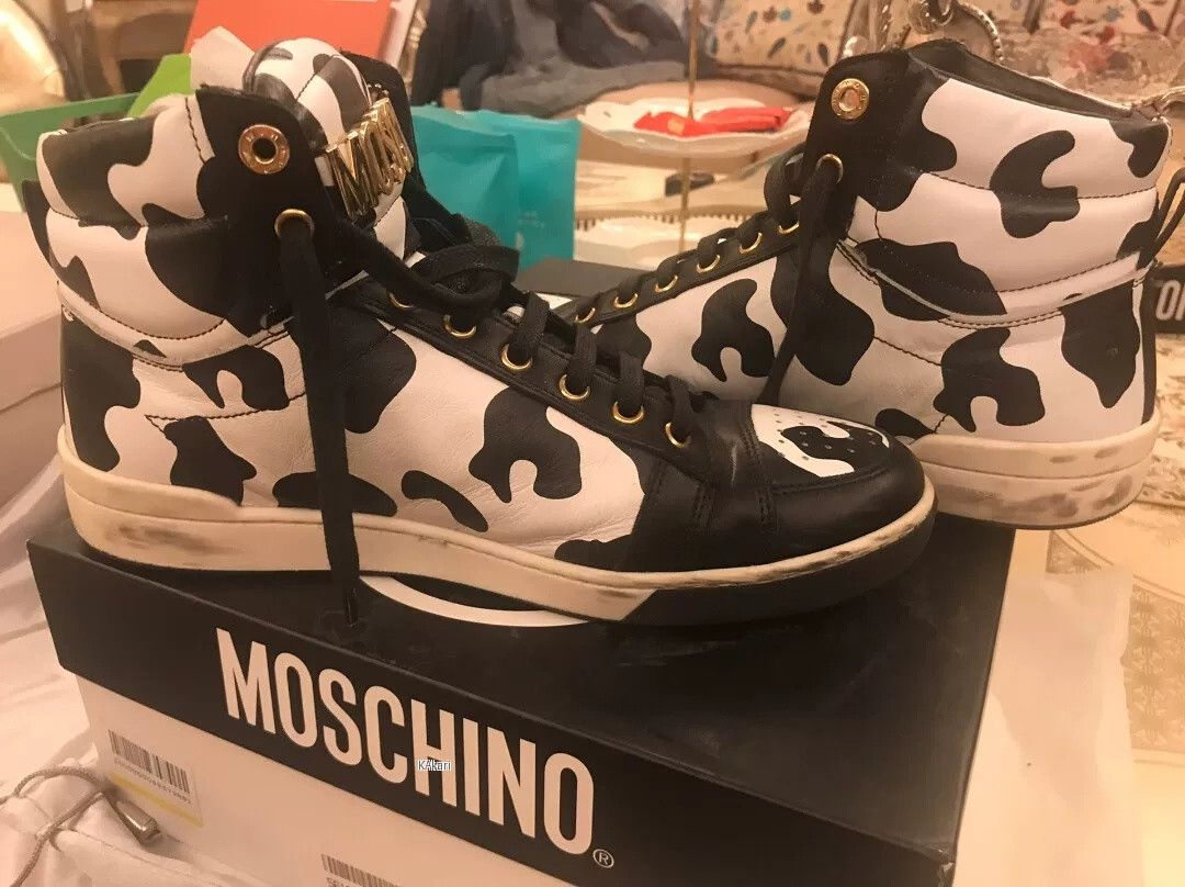 Moschino Moschino Cow Print Leather High-Top Sneakers Size US 7 / EU 40 - 5 Thumbnail