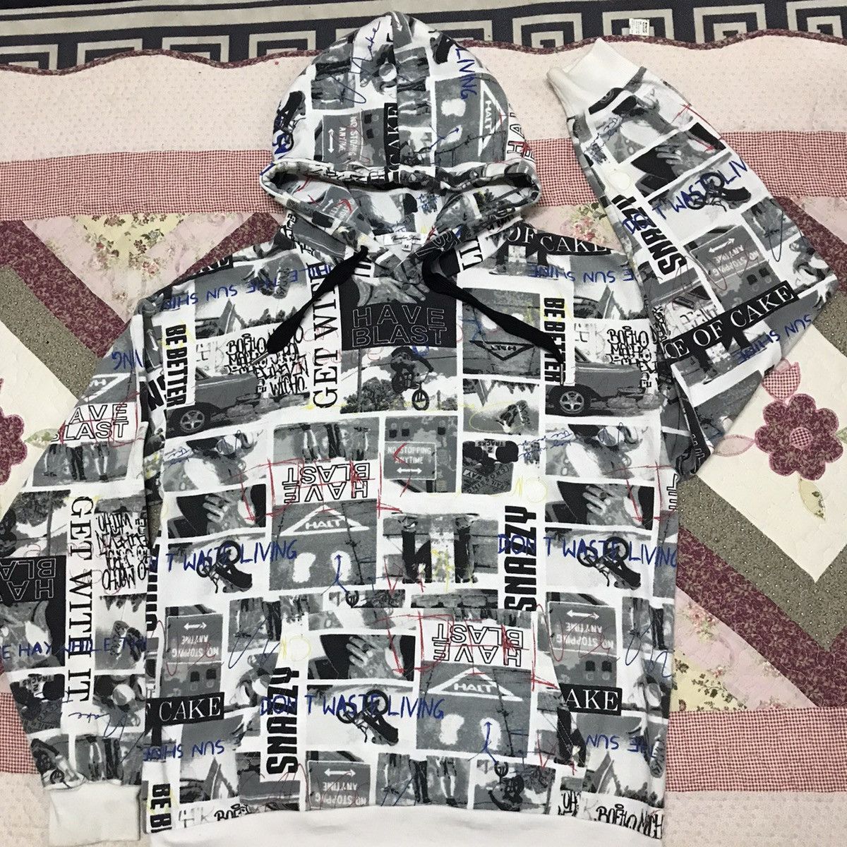 Y2K/2000s Thunder Storm Full Print Script Hoodie Baggy