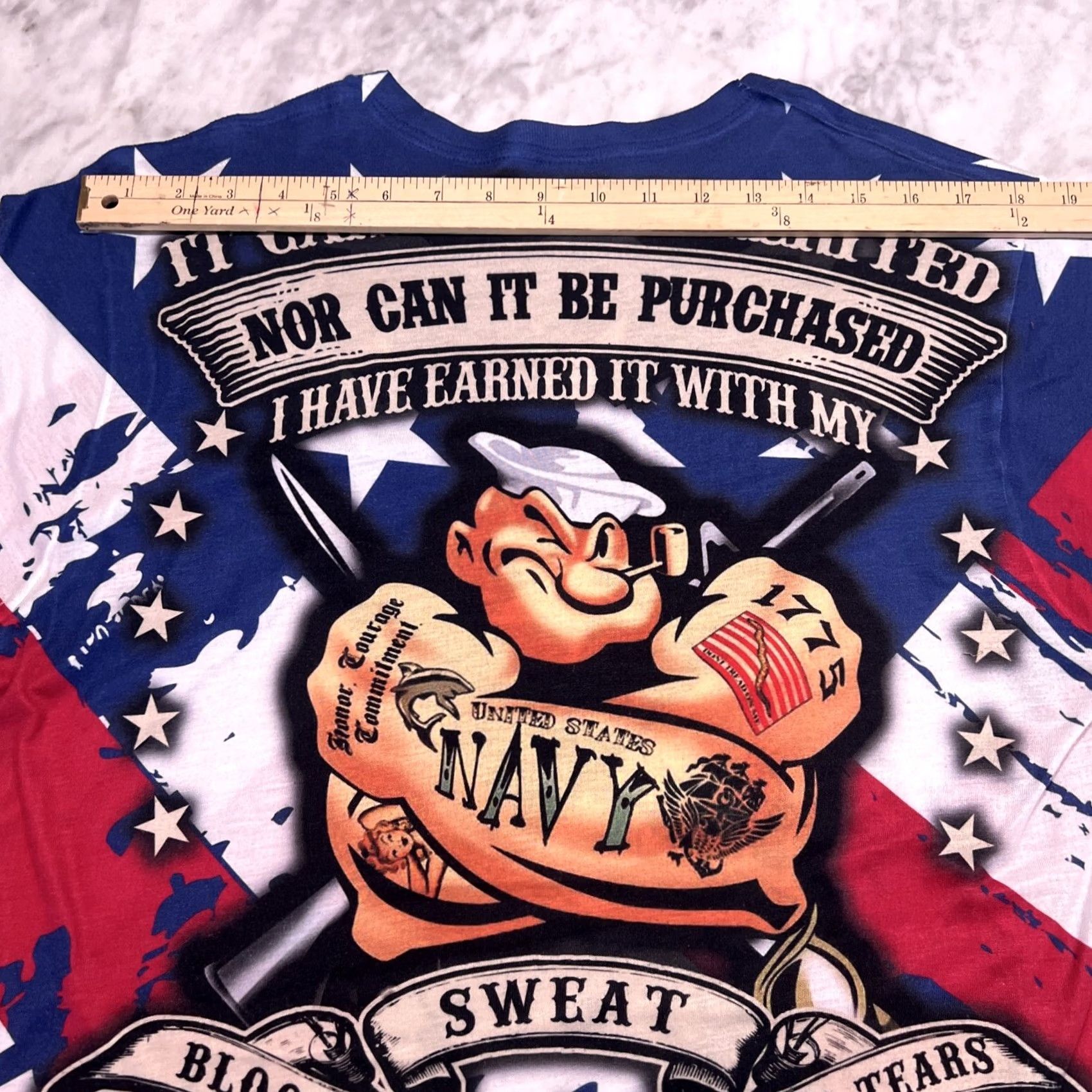 Gloverall Navy Veteran T Shirt Size Medium Lightweight Popeye American Flag All Over Size US M / EU 48-50 / 2 - 5 Thumbnail
