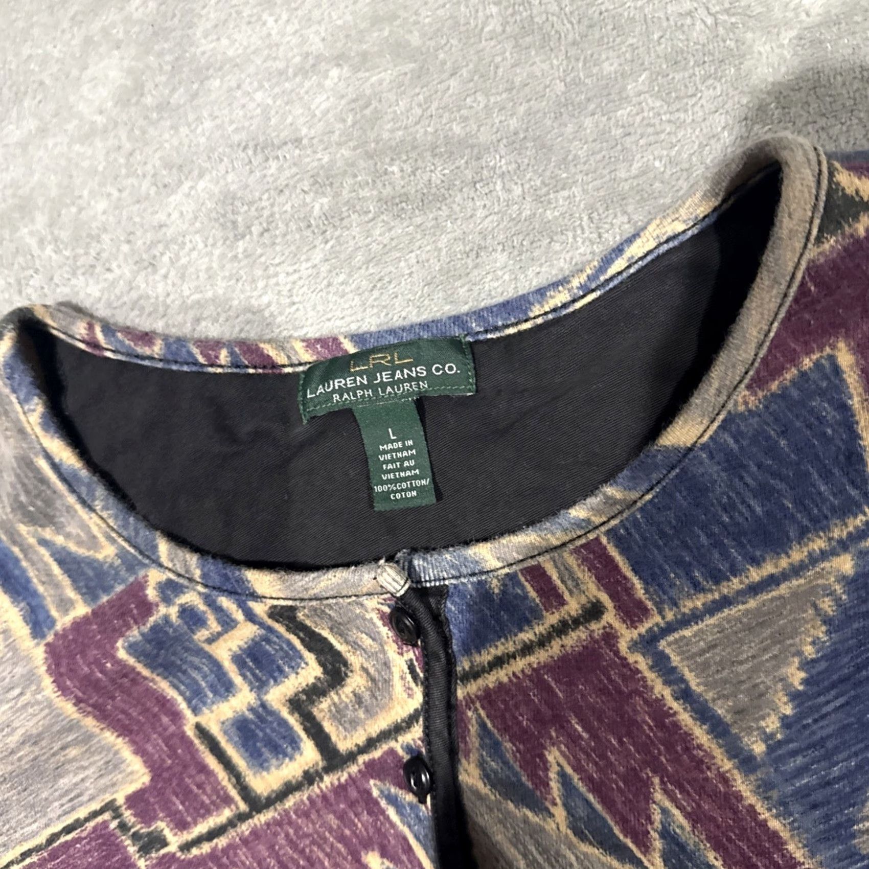 Ralph Lauren Lauren Ralph Lauren Henley Top Womens L Brown Red Blue Cotton Aztec Geometric Long Sleeve Pullover Jersey T-Shirt Casual Sl Size L / US 10 / IT 46 - 3 Thumbnail