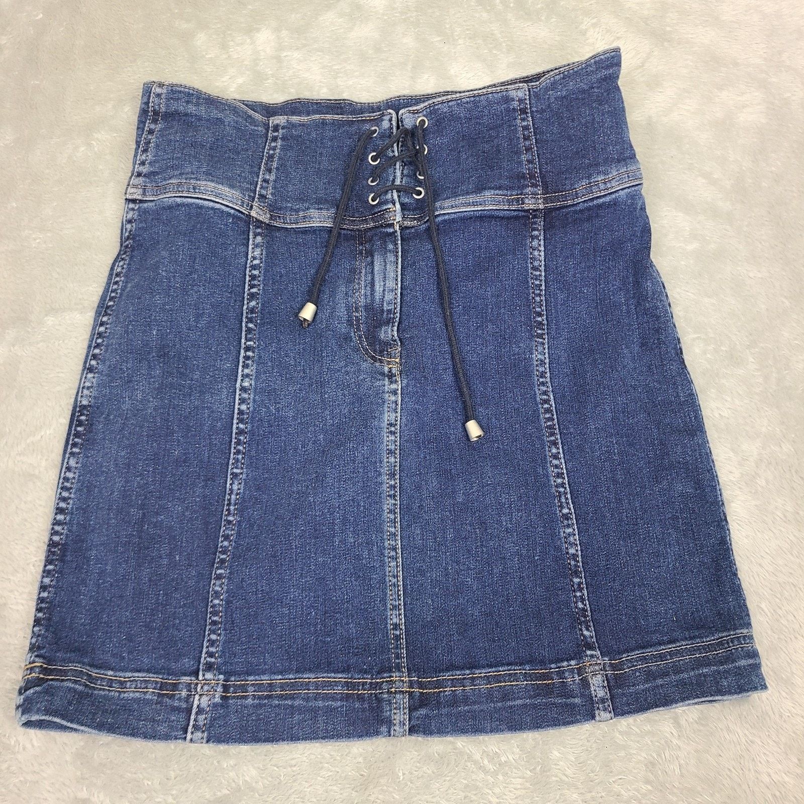 Free People Skirt Women Size 8 Modern Femme Corset Denim in Blue
