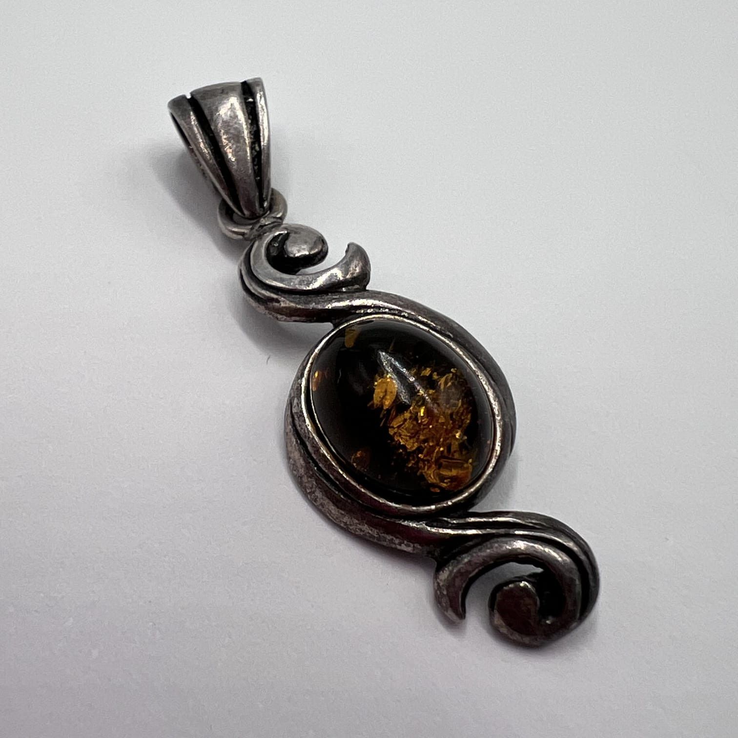 Sterling Silver Vintage 925 Sterling Silver Pendant with Natural Amber Size ONE SIZE - 2 Thumbnail
