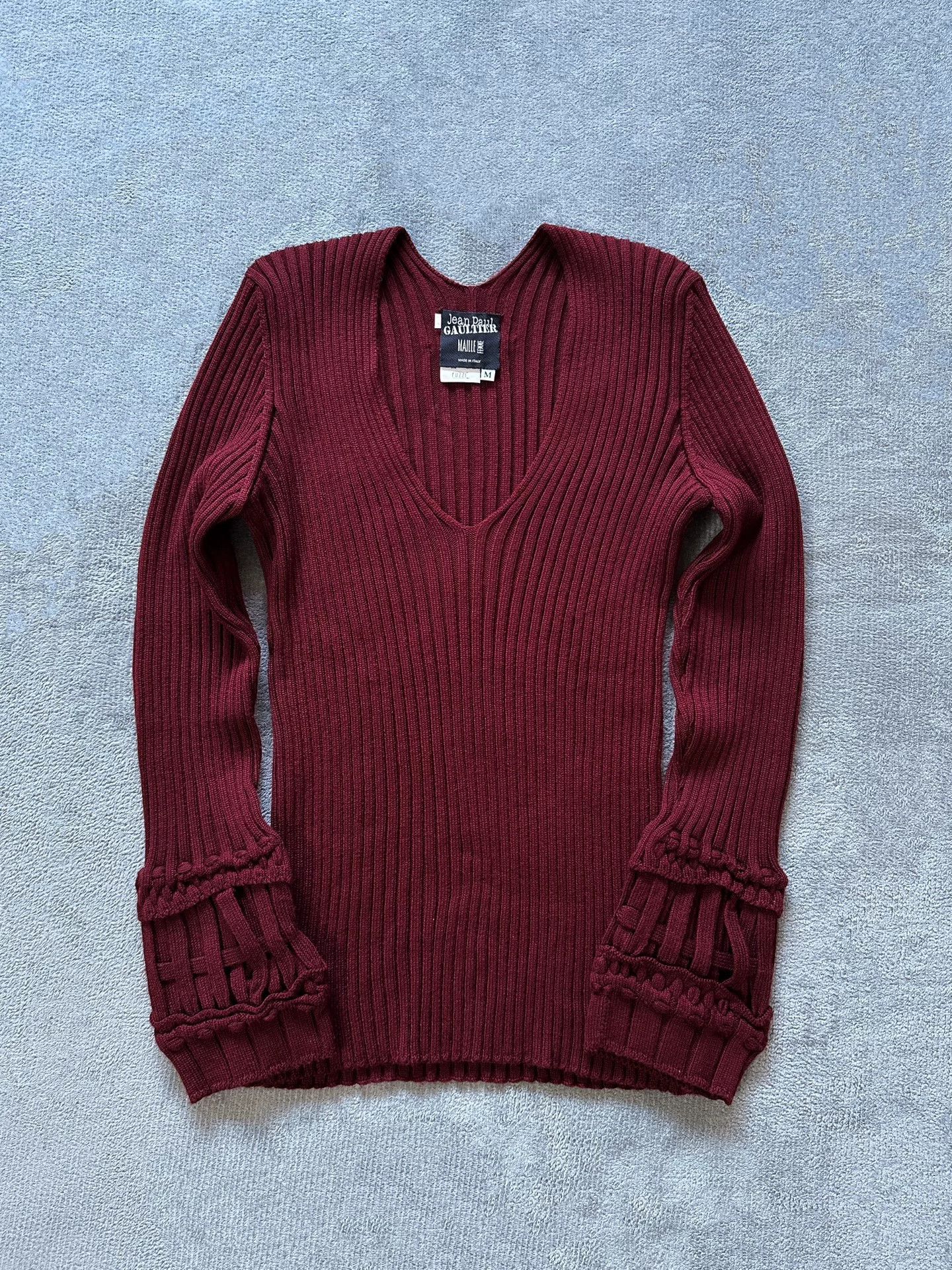 Jean Paul Gaultier Jean Paul Gaultier V-Neck Ribbed Knit Top Size M / US 6-8 / IT 42-44 - 1 Thumbnail