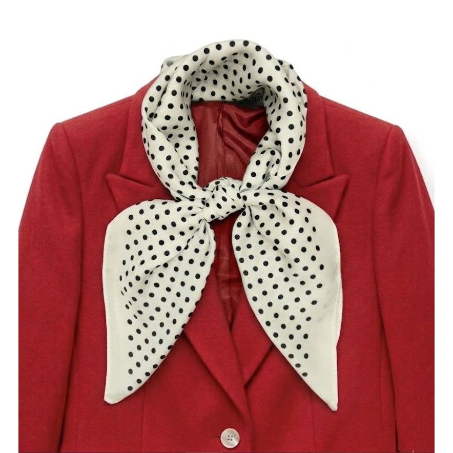 Other ✨Luxury Elegant Silky Soft Scarf White Black Polka Dot Squar Size ONE SIZE - 1 Thumbnail