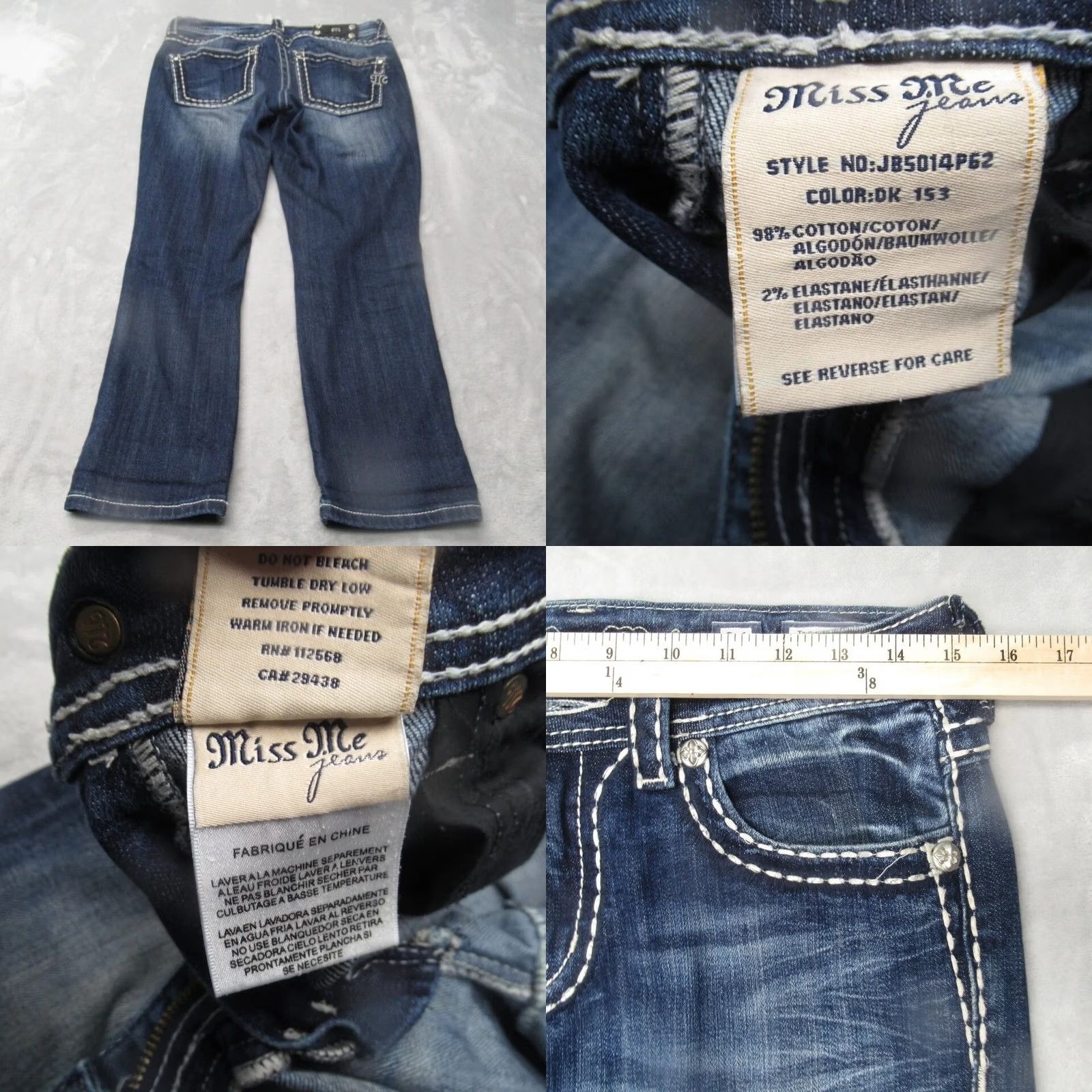 Miss Me VINTAGE Miss Me Jeans Bootcut Womens 26 Inseam 25 Dark Wash Embroidered Rhinestone Logo Pockets Stretch Comfort Denim Jeans Women Size 26" / US 2 / IT 38 - 8 Thumbnail