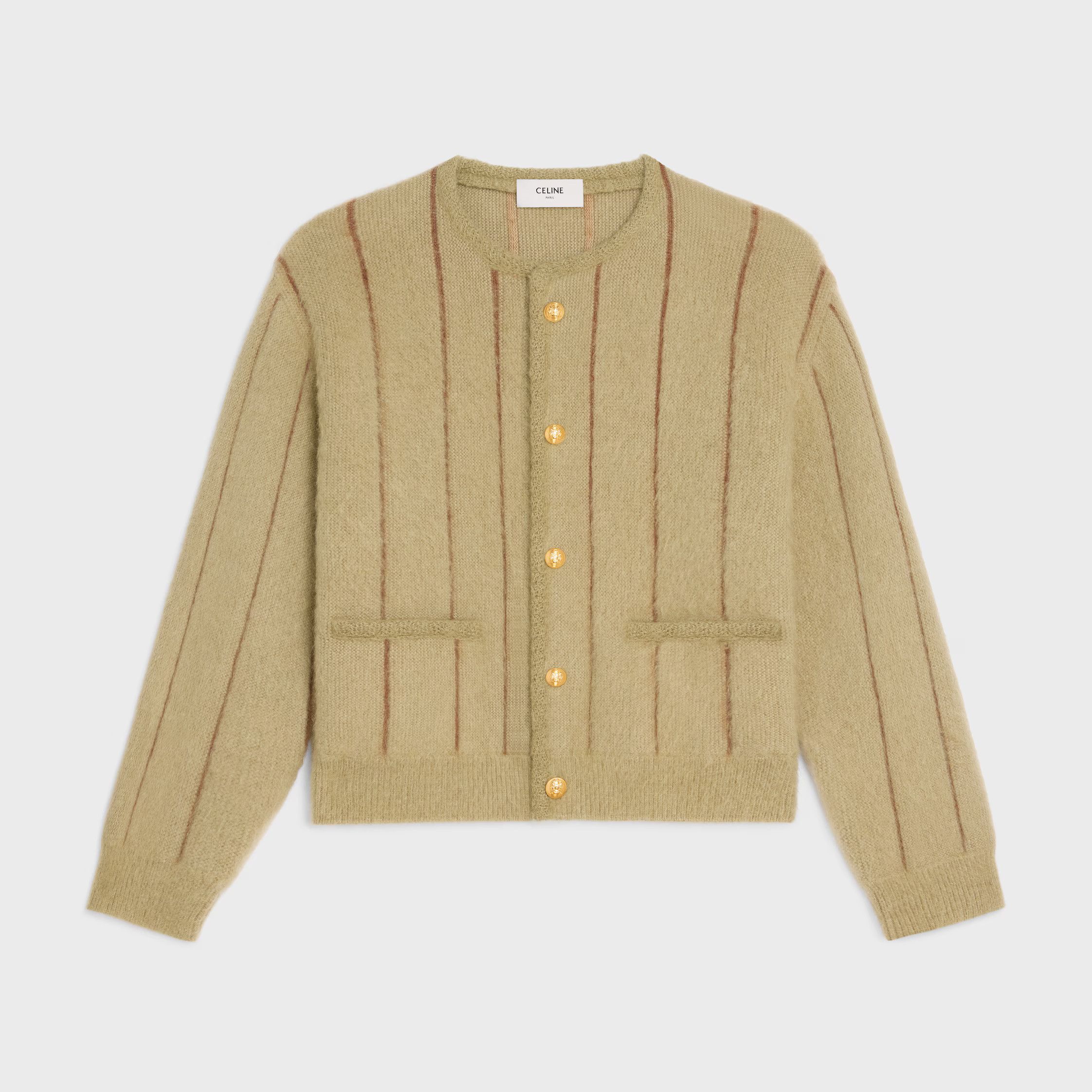 o1loc1c1225 Cardigan Jacket in Olive Green/Light Camel