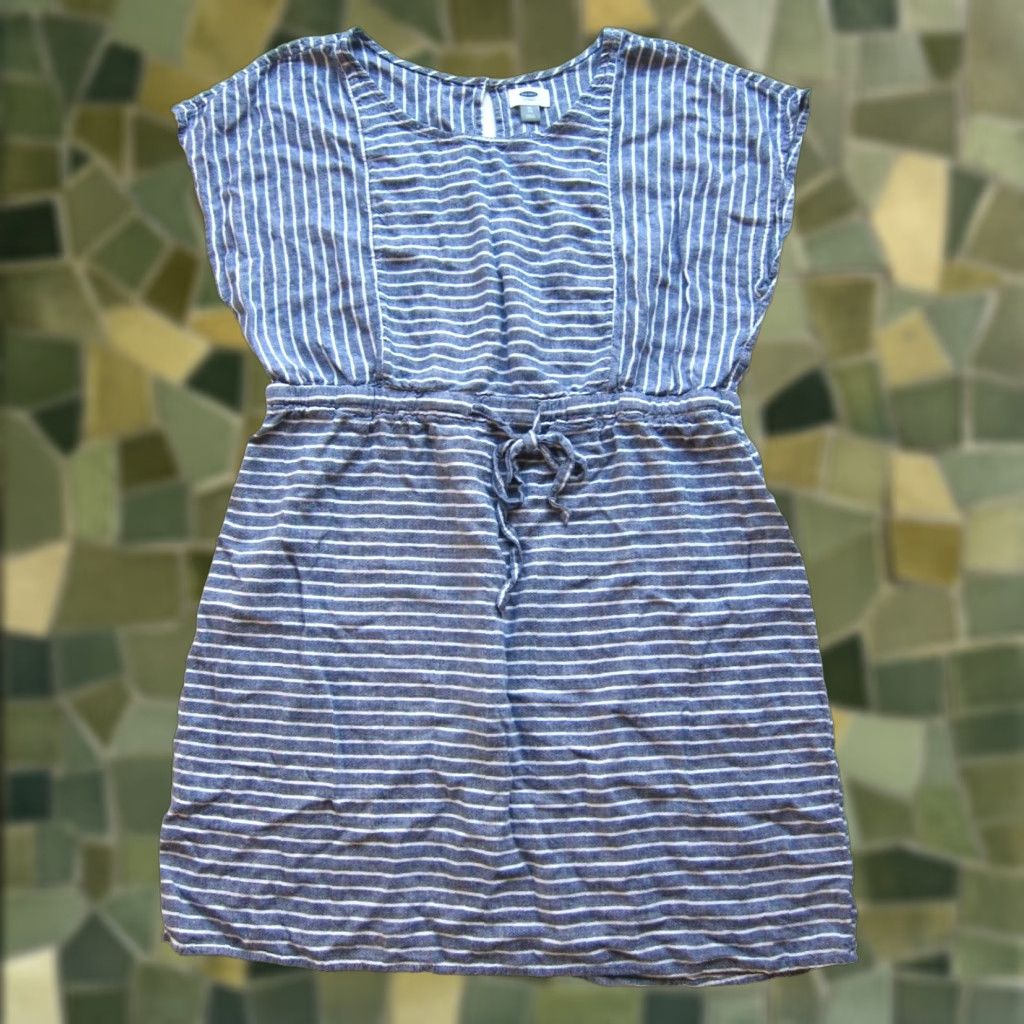 Old Navy Old Navy Linen Rayon Blue White Stripe Short Sleeve Shift Sheath Tunic Dress XL Size 40" / US 18 - 1 Thumbnail