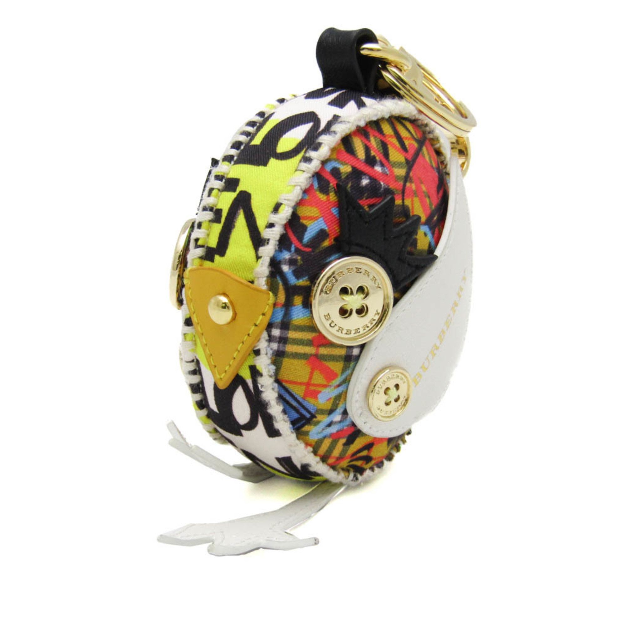 image of Burberry Bag Charm Bird Graffiti Keyring (Gold,multi-Color,white), Women's