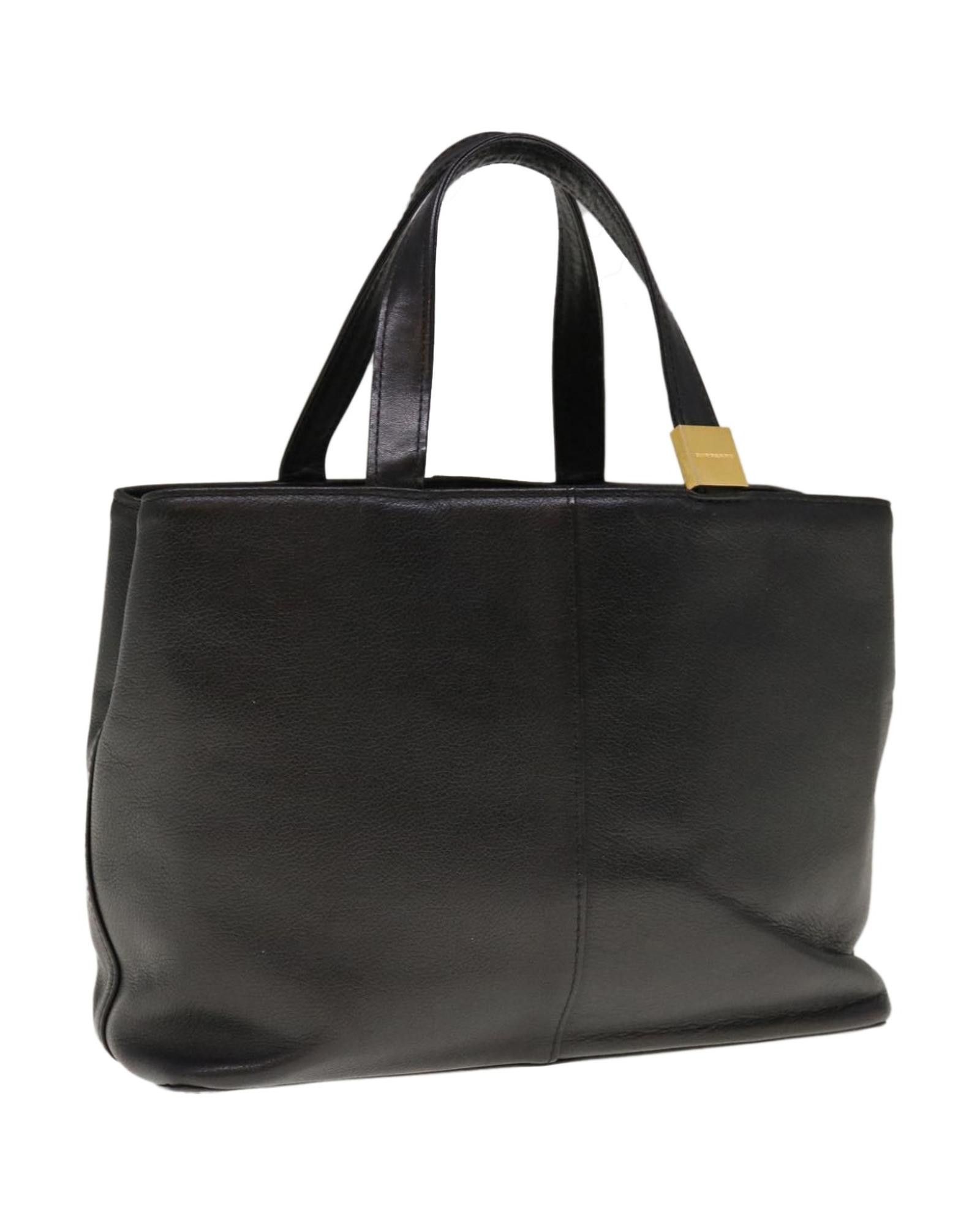 image of Burberry Black Leather Handbag With Timeless Elegance, Women's
