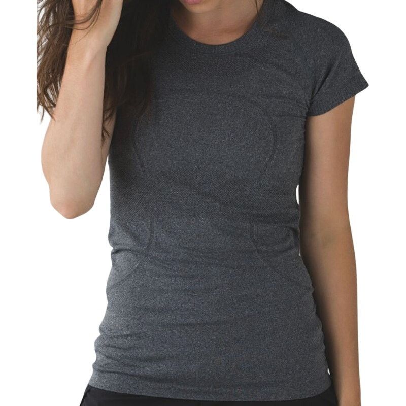 Lululemon Swiftly Tech Short Sleeve Crew Heathered Black 8 in Grey, Women's (Size Medium)
