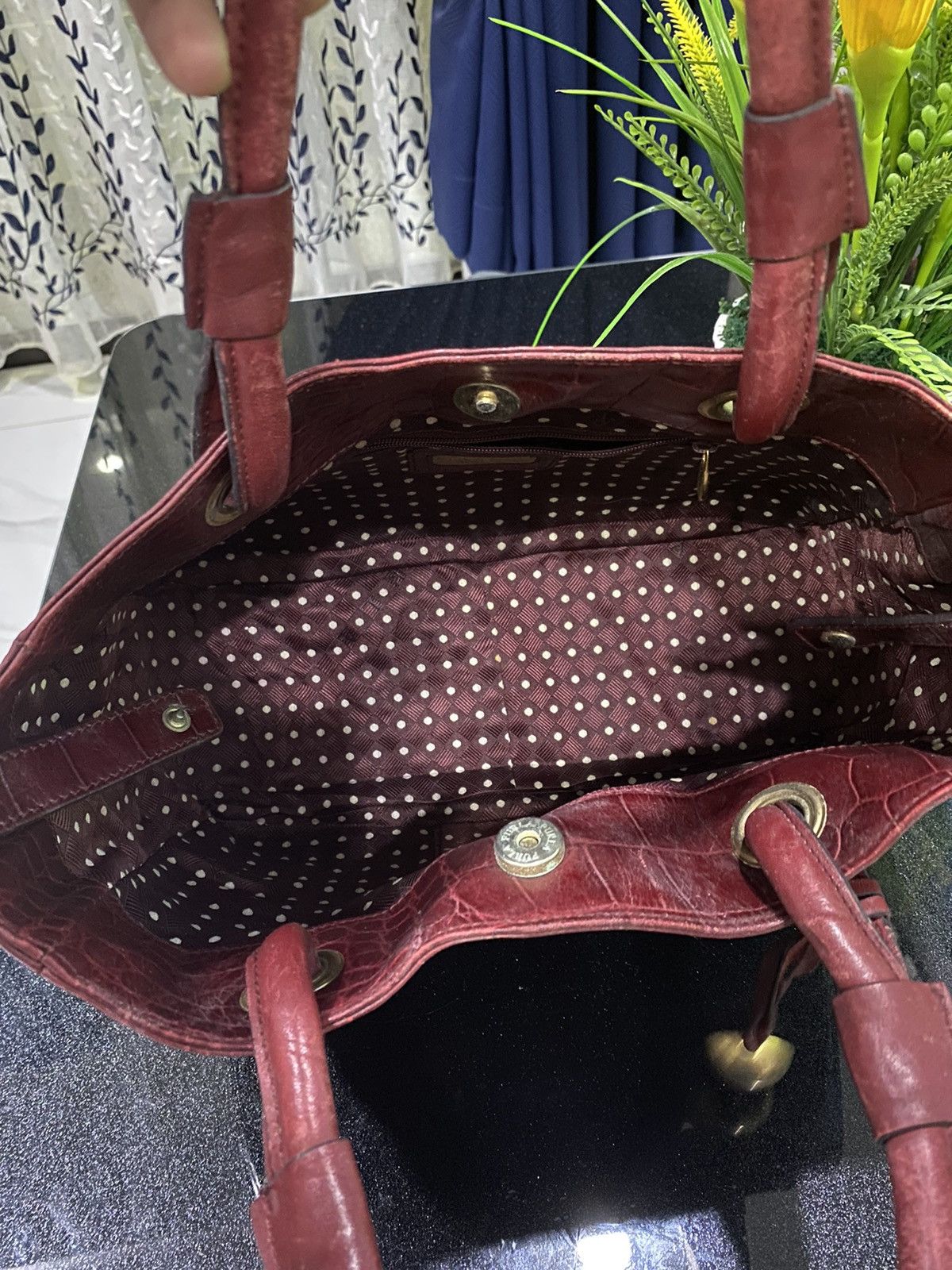 Furla Furla Burgundy Embossed Hand Bag Size ONE SIZE - 11 Thumbnail