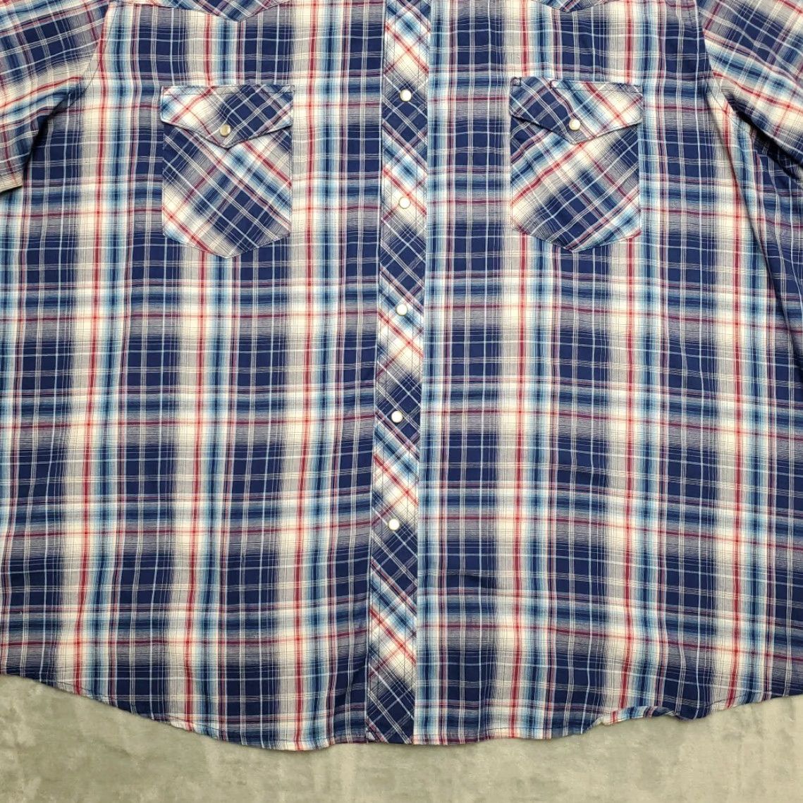 Wrangler Wrangler Shirt Men XXXL Blue Plaid Western Pearl Snap Cowboy Casual Short Sleeve Size US XXL / EU 58 / 5 - 2 Thumbnail