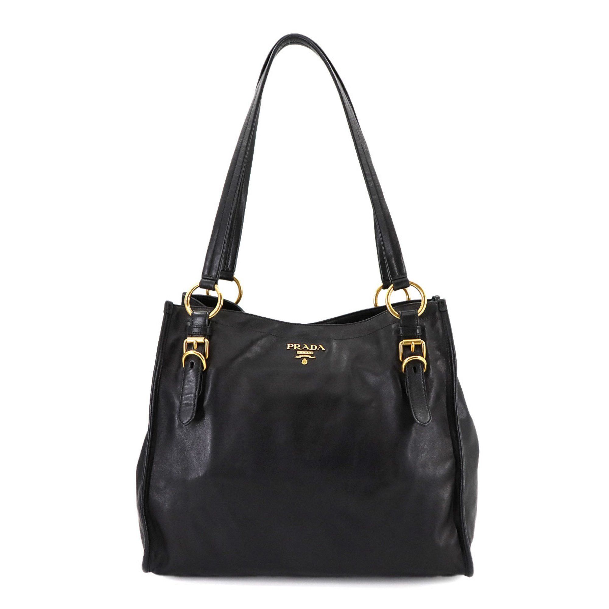 Prada Leather Tote Bag Black Gold Hardware, Women's