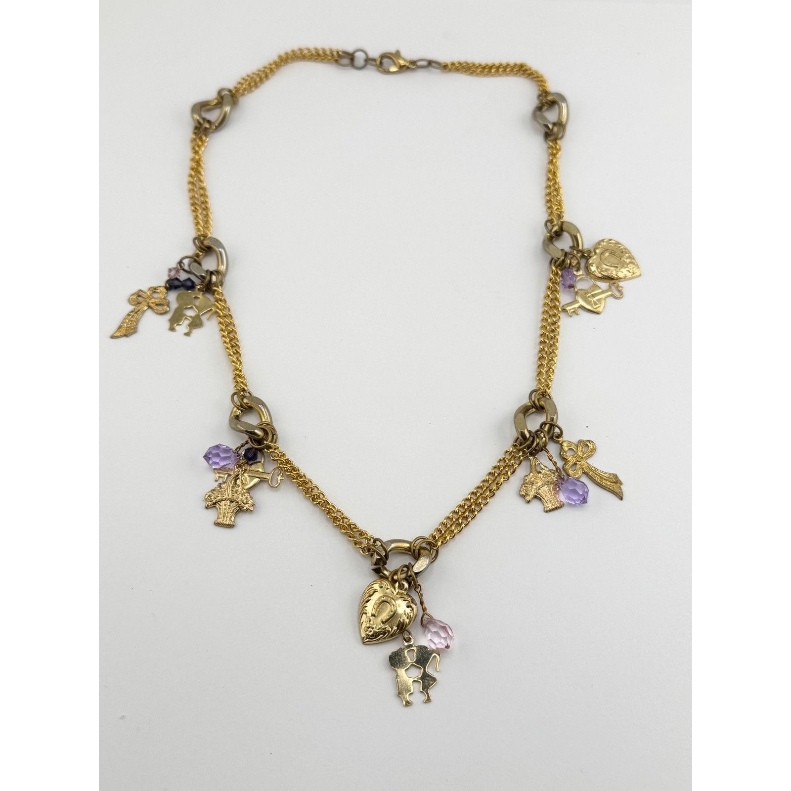 Vintage Vintage crystal charm necklace hearts, keys, bows, Flowers, Size ONE SIZE - 2 Thumbnail