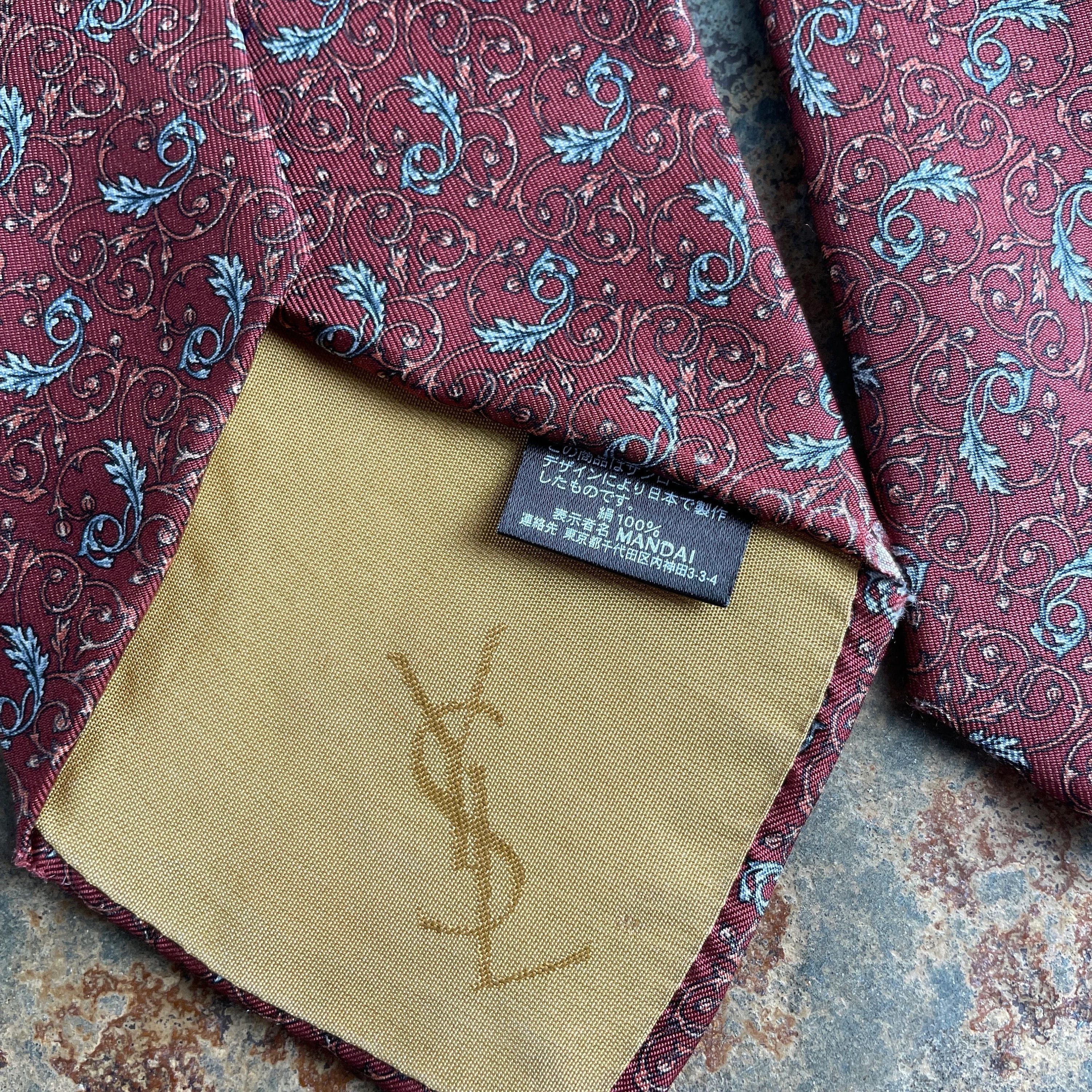 Yves Saint Laurent Vintage YSL Brown Silk Tie Floral Motif | Saint Laurent Size ONE SIZE - 2 Thumbnail