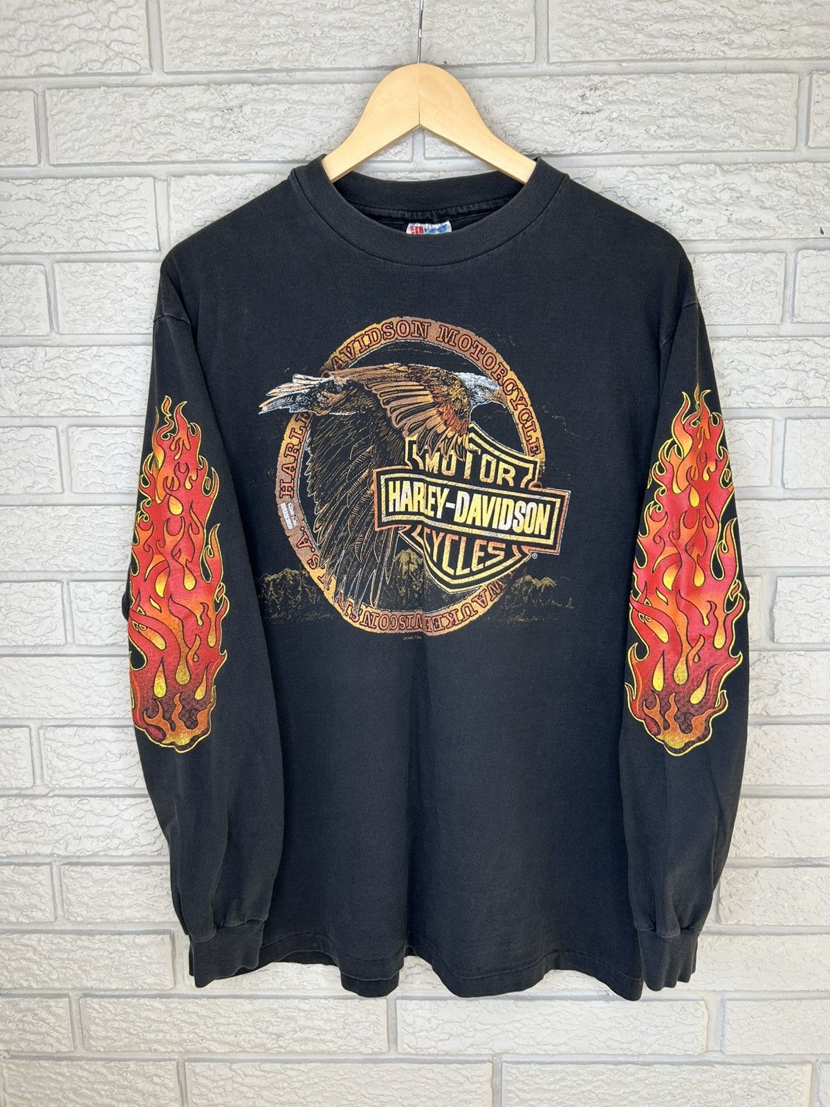 Harley Davidson RARE Vintage 80s Harley Davidson Flame Long Sleeve Shirt Size US L / EU 52-54 / 3 - 1 Thumbnail