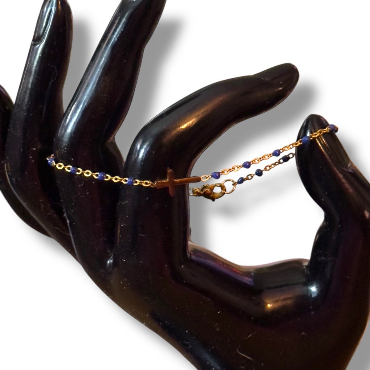 Other Delicate gold tone blue bead cross bracelet Size ONE SIZE - 2 Thumbnail