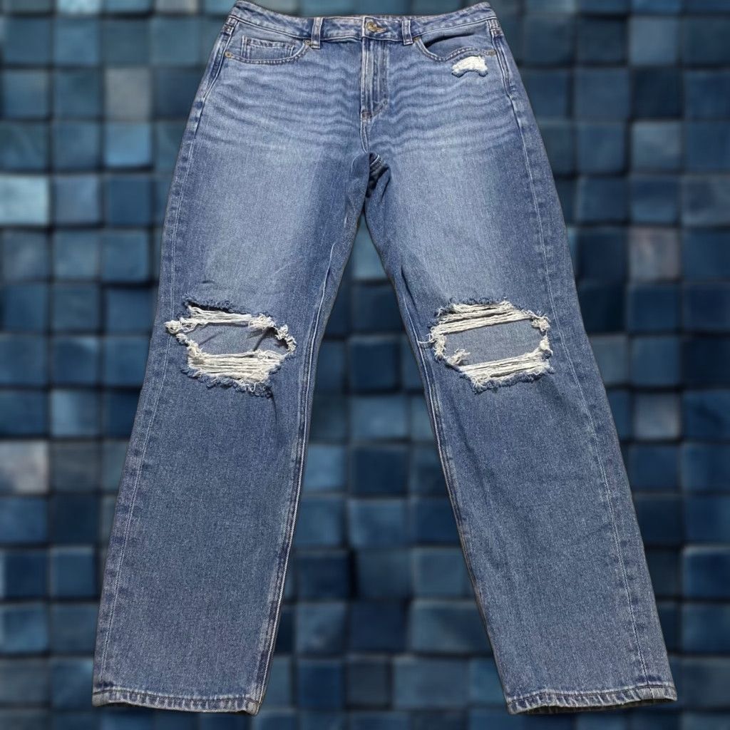 American Eagle Outfitters American Eagle Outfitters Mom Jeans Womens 8P Blue Denim Medium Wash Distressed Regular 5-Pocket Jeans Womens 90s Grunge Retro Size 30" / US 8 / IT 44 - 1 Thumbnail