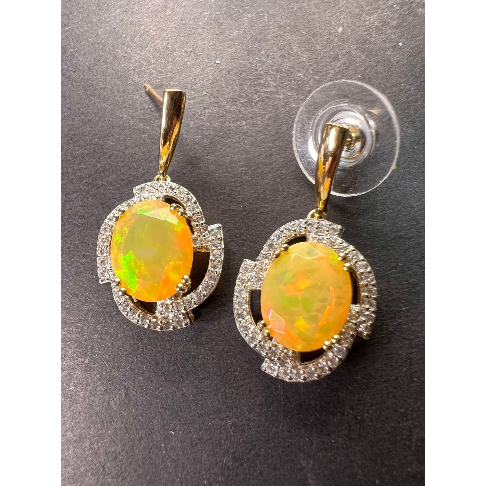 Other 10k gold Ethiopian opal and white zircon earrings Size ONE SIZE - 1 Thumbnail