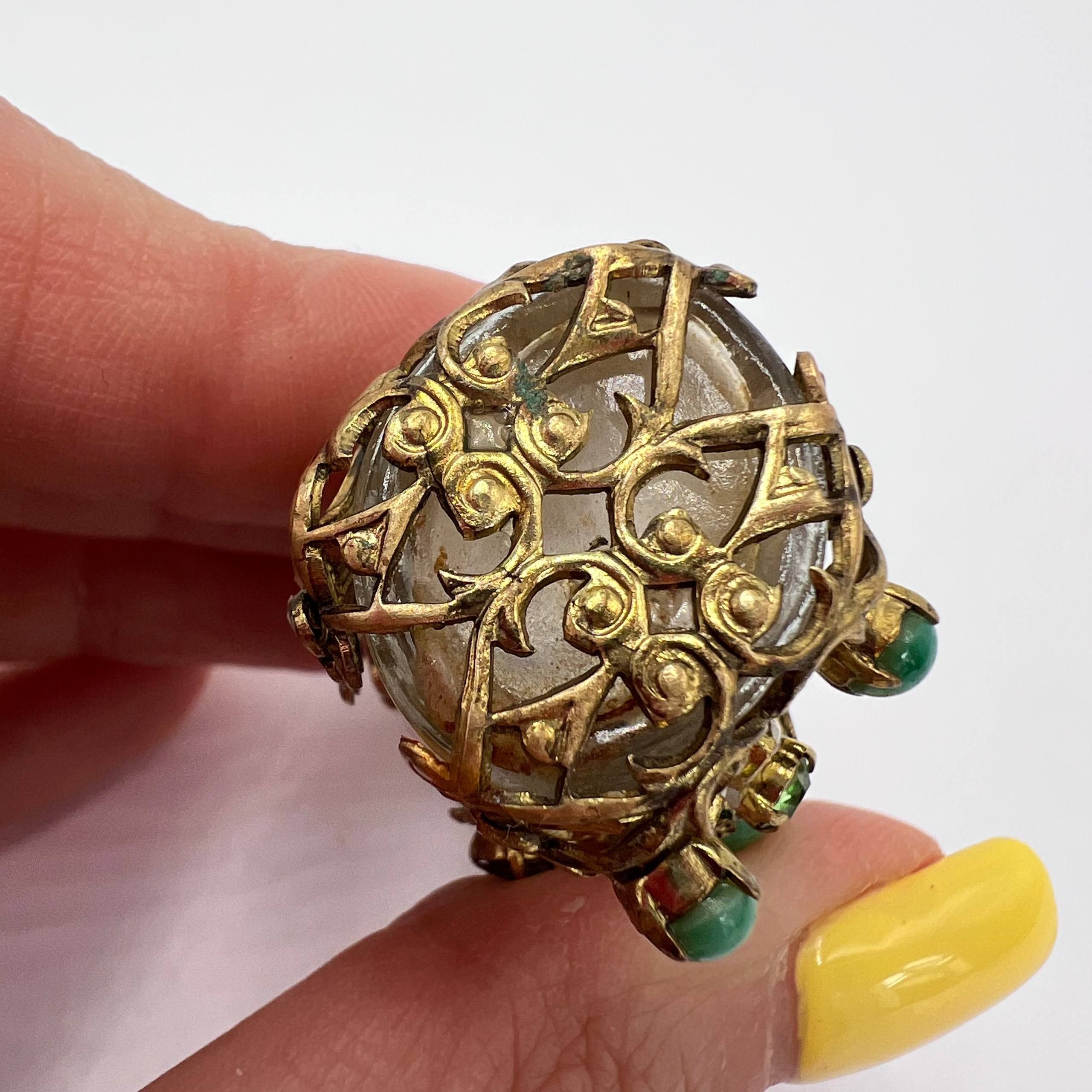 Vintage 1970 Vintage Czech Glass Perfume Bottle Gilt Brass Filigree Size ONE SIZE - 4 Thumbnail