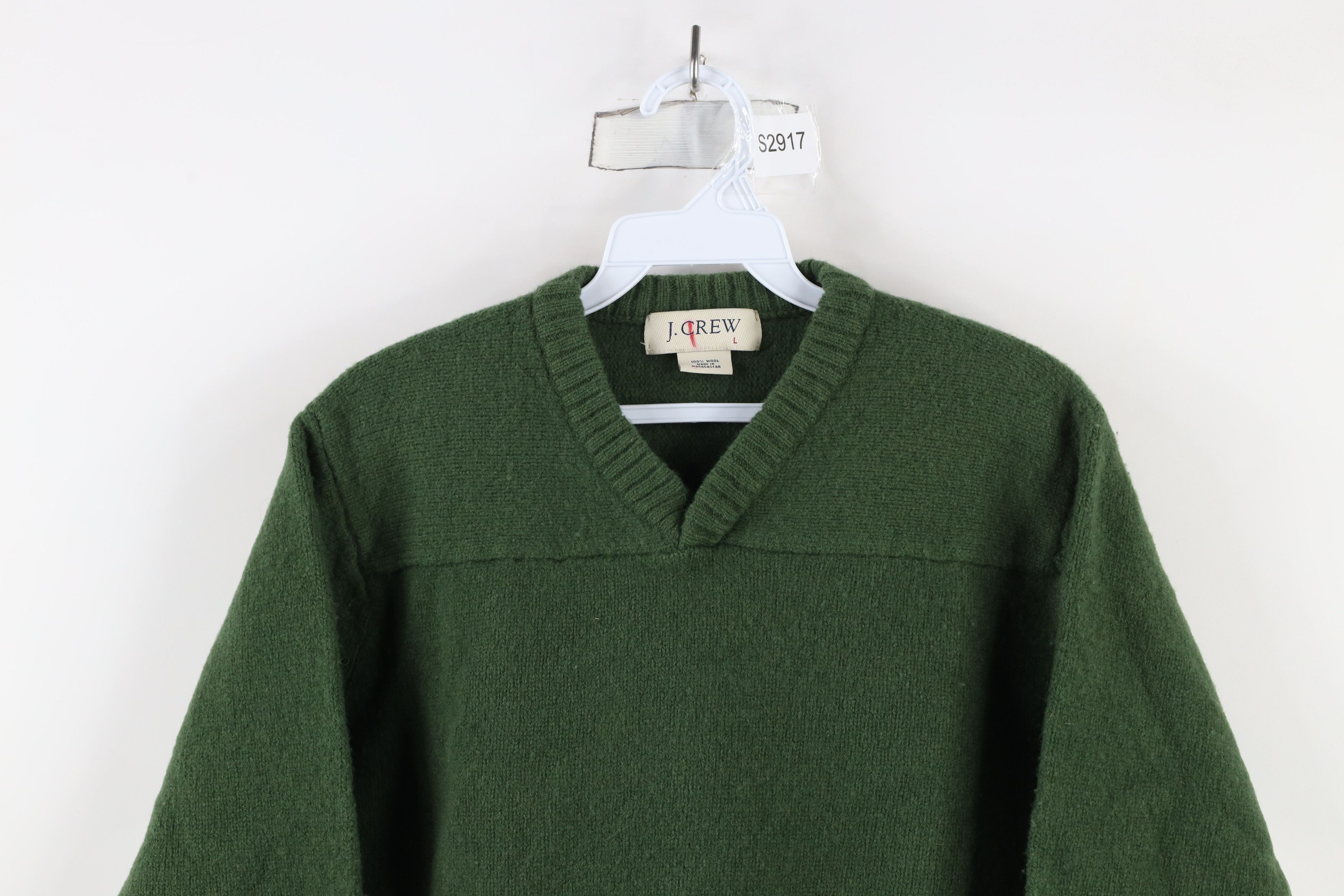 J.Crew × Vintage Vintage 90s J Crew Blank Wool Knit V-Neck Sweater Green Size L / US 10 / IT 46 - 2 Thumbnail
