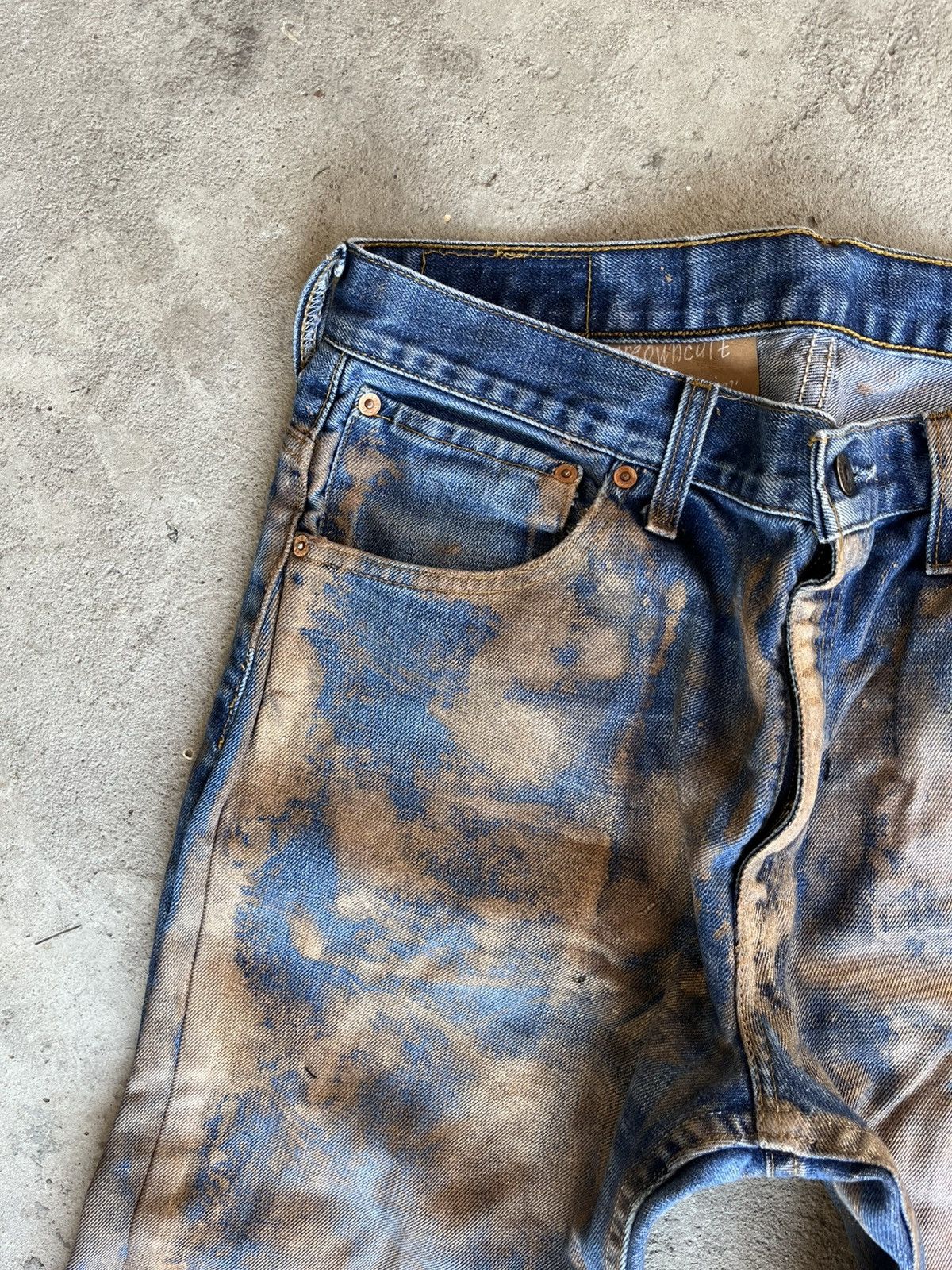 20471120 × If Six Was Nine × Le Grande Bleu (L.G.B.) Dirty Painted Distressed Thrashed Faded Baggy Jeans Y2K Size US 33 - 4 Thumbnail