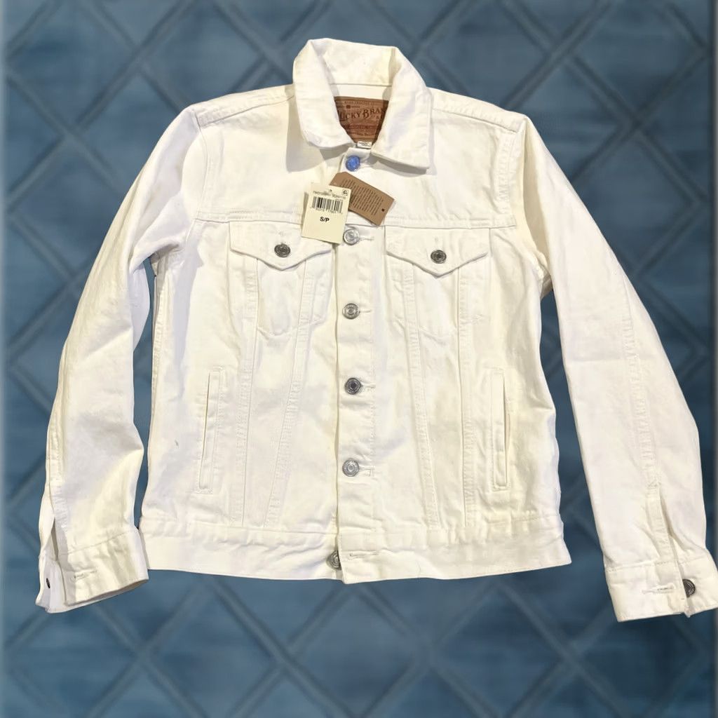 Lucky Brand Lucky Brand Women’s Tomboy White Denim Trucker Jacket Button Up Front SMALL Jacket Size S / US 4 / IT 40 - 1 Thumbnail