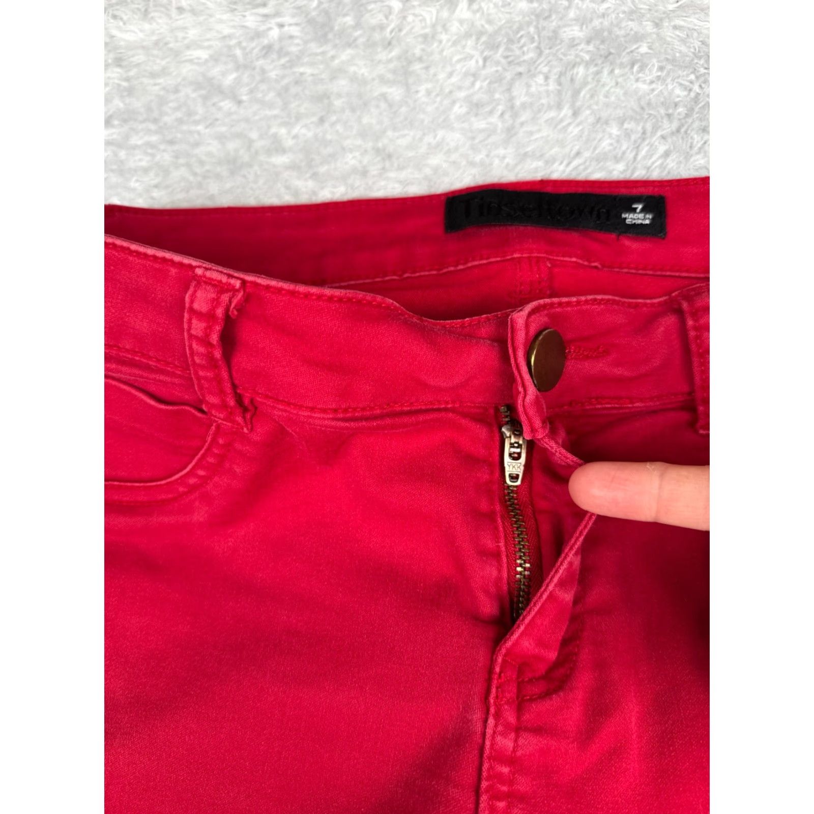 Vintage Tinseltown Juniors 7 Red Denim Jeans Skinny Mid Rise 29x27 Womens Size 28" / US 6 / IT 42 - 5 Thumbnail