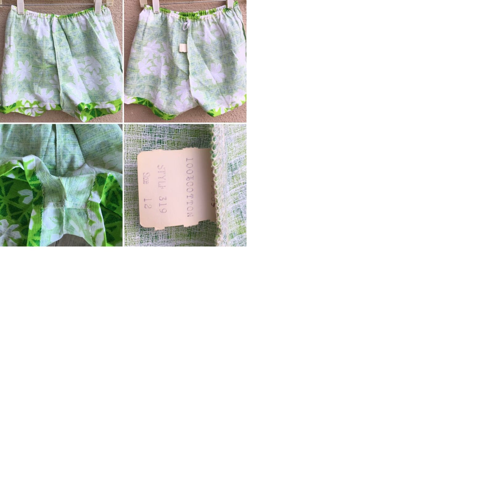 ALOHAS Vintage Hawaiian Shorts Green White Polynesian Floral Tiki Aloha Size 12 Small Size 34" / US 12 / IT 48 - 9 Thumbnail