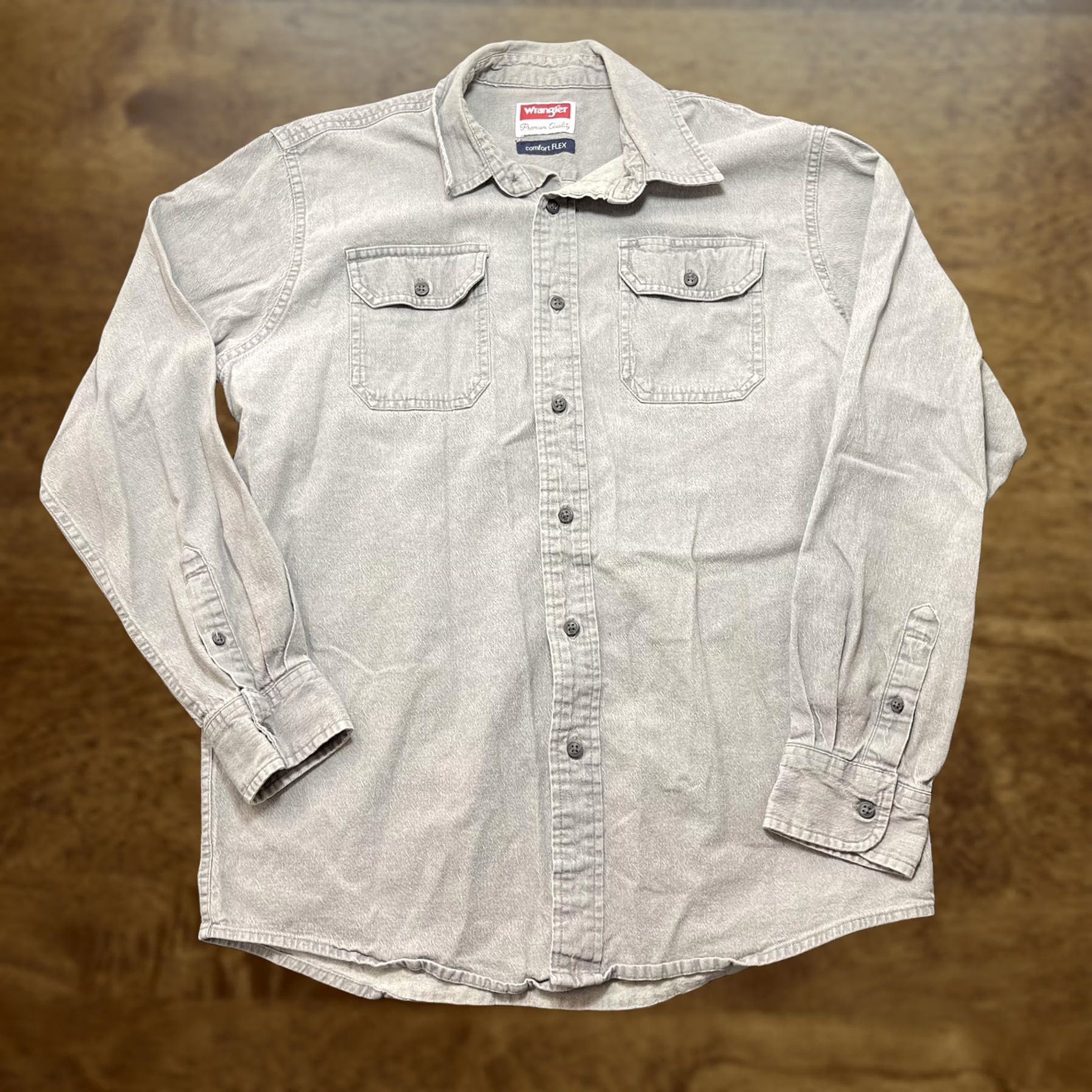 Wrangler Wrangler Shirt Mens Medium Gray Denim Long Sleeve Button Up Stretch Comfort Flex Size US M / EU 48-50 / 2 - 1 Thumbnail
