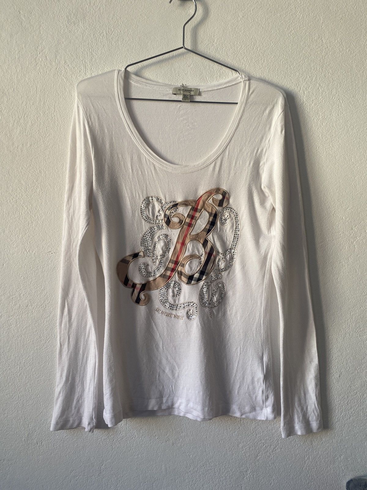 Burberry × Japanese Brand Woman’s Burberry V-Neck Big Logo Blouse Size L / US 10 / IT 46 - 2 Thumbnail