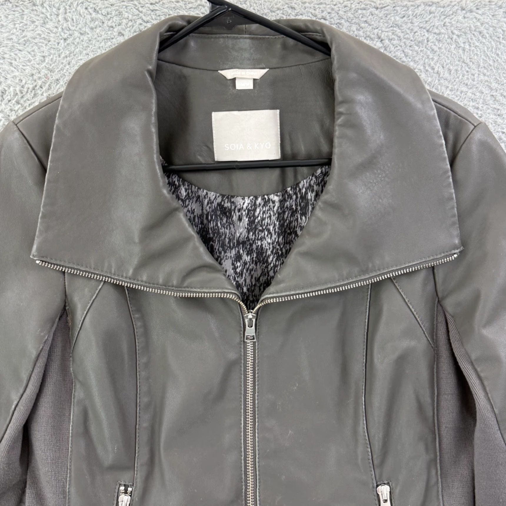 Vintage Soia & Kyo Jacket Women M Gray Full Zip Leather Biker Moto Outdoor Size M / US 6-8 / IT 42-44 - 3 Thumbnail