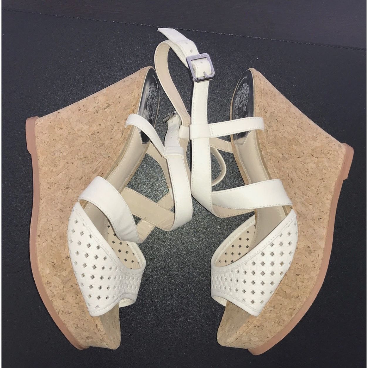 Vince Camuto Vince Camuto Ilario Leather Wedge Sandals Cream Woven 9.5 Size US 9.5 / IT 39.5 - 1 Thumbnail