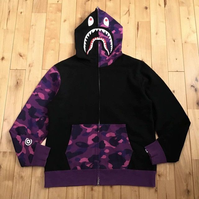 Bape BAPE Black x purple camo shark full zip hoodie a bathing ape Size US XL / EU 56 / 4 - 1 Thumbnail