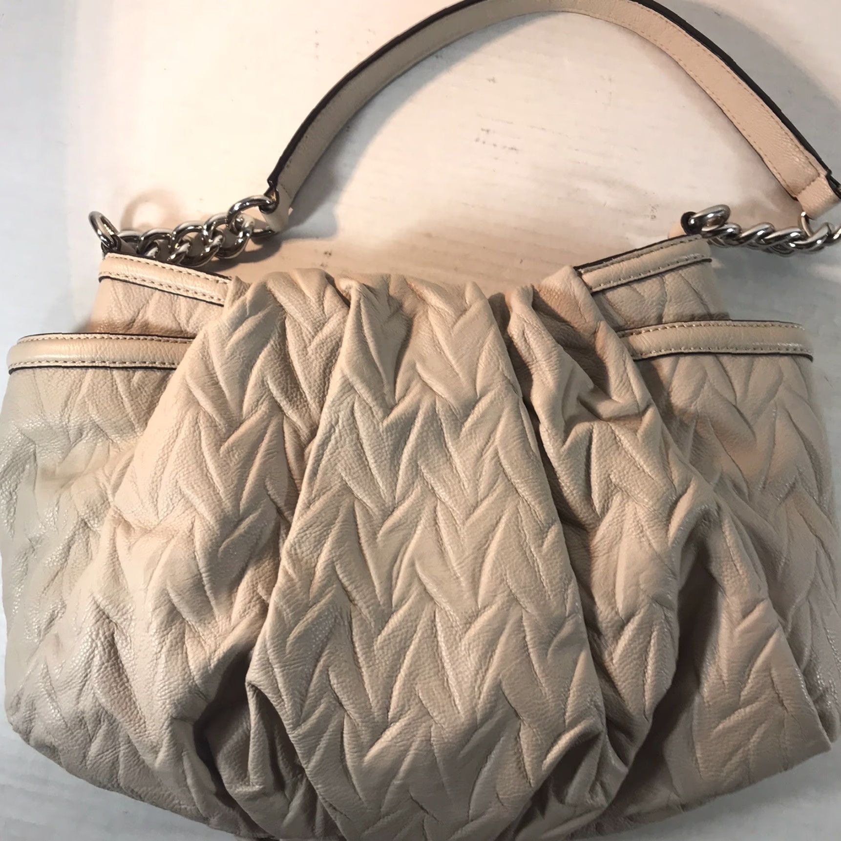 Vintage Simply Vera Vera Wang Bone Faux Leather Satchel Bag Metal Chain Straps Size ONE SIZE - 7 Thumbnail