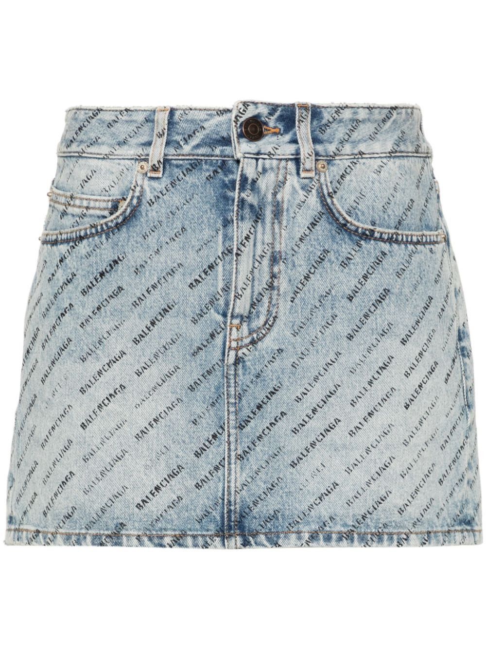 Balenciaga o1la1rc1a1025 Stencil Allover Low Waist Mini Skirt in Blue Size 26" / US 2 / IT 38 - 1 Thumbnail