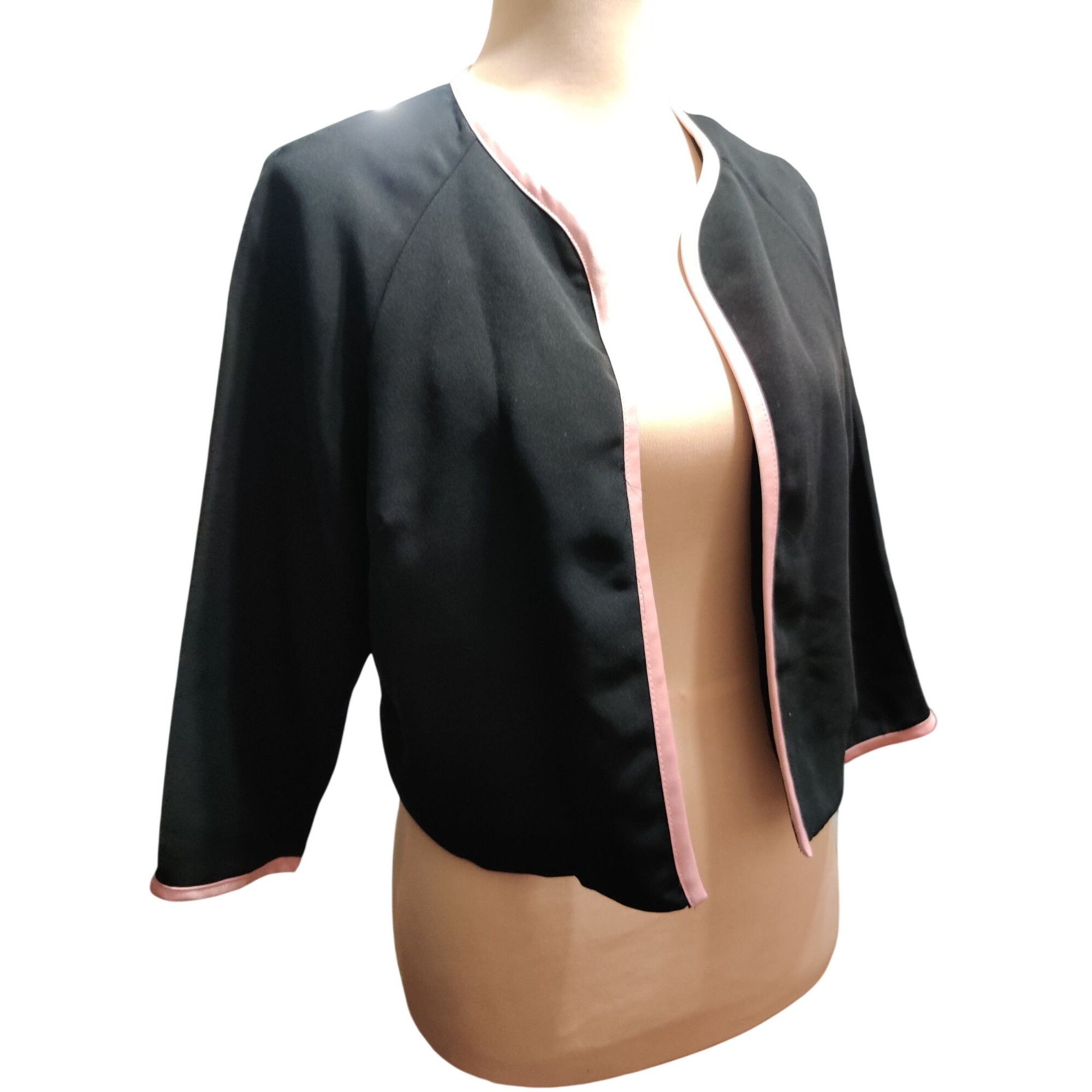 Other Karin Stevens Jacket Size 12 Cropped Black Pink Trim 3/4 Sle Size XL / US 12-14 / IT 48-50 - 3 Thumbnail