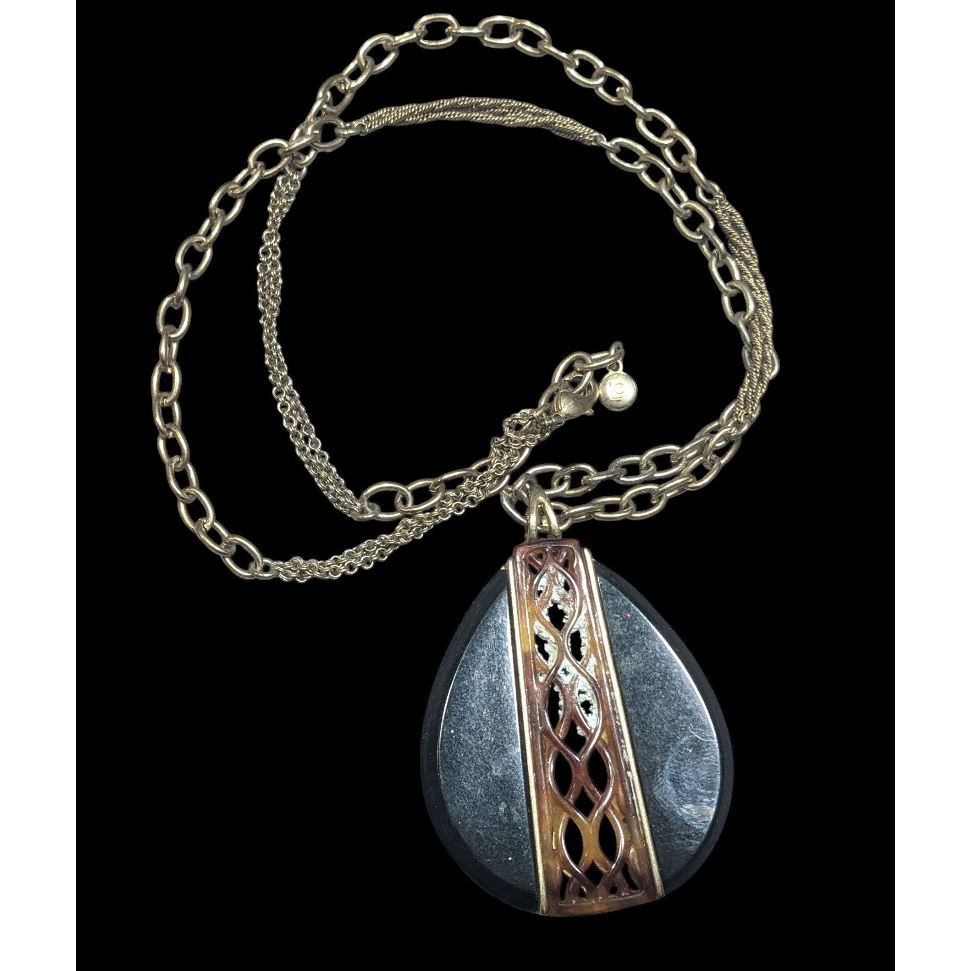 Liz Claiborne Vintage Liz Claiborne Tortoise Lucite Filigree Teardrop Pend Size ONE SIZE - 1 Thumbnail