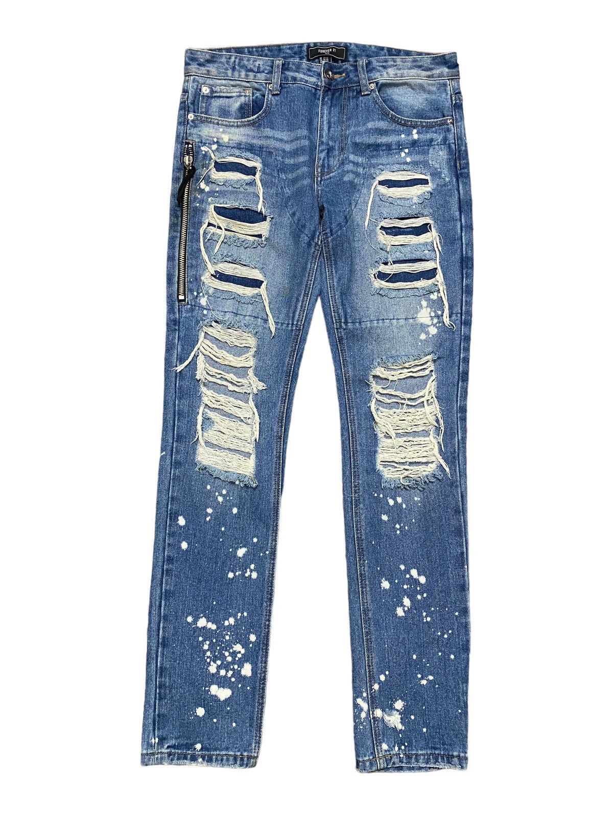 Distressed Denim Paint Jeans by Forever 21 Slim Fit
