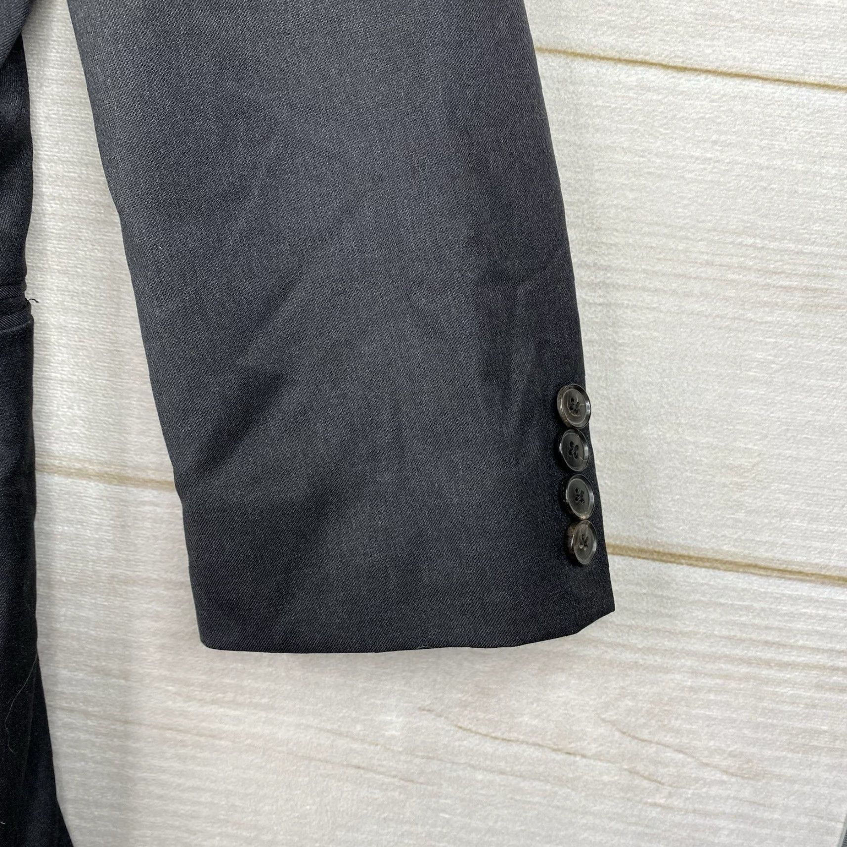 Hugo Boss HUGO BOSS Blazer Mens 38R Gray Wool Jacket Single-Breasted Notch Peak Lapel 2-Button 4-Button Sleeve Solid Vintage No Size 38R - 3 Thumbnail