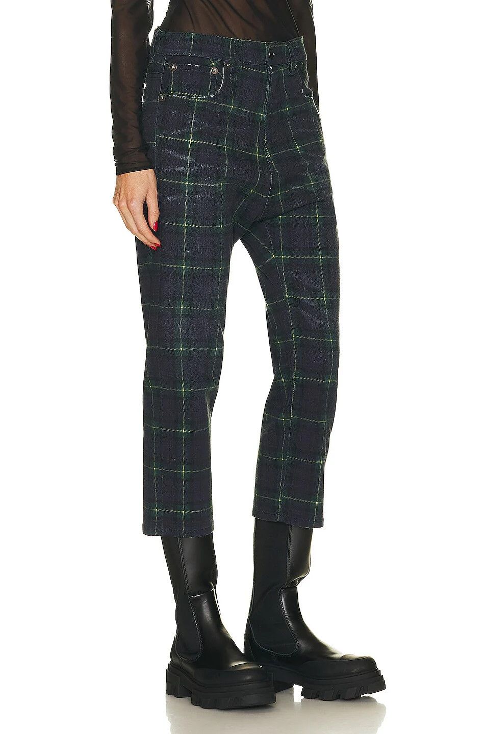 R13 R13 Lisa Baggy Tailored Drop Tartan Green Navy Pants Size 30" / US 8 / IT 44 - 4 Thumbnail