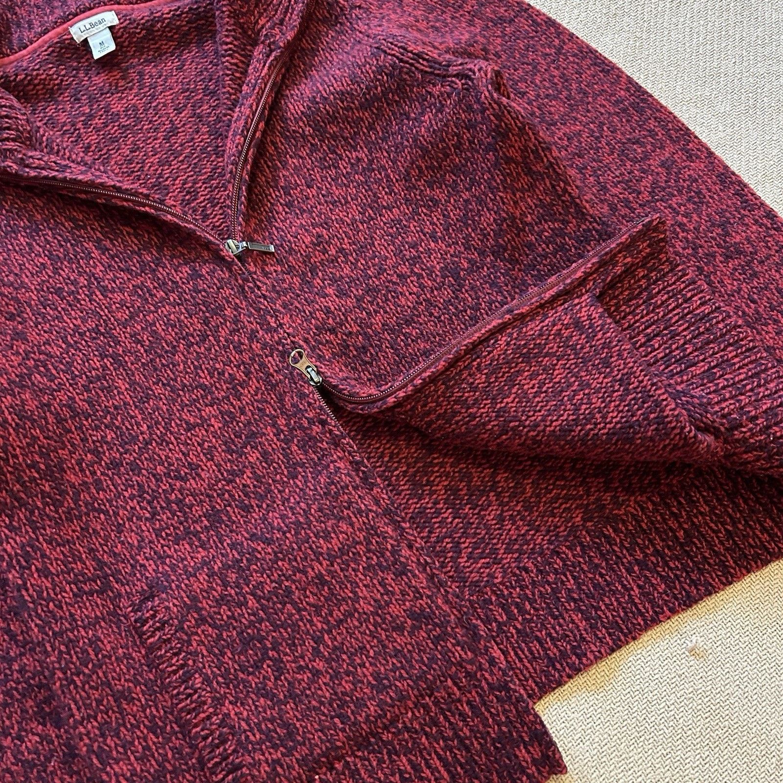L.L. Bean Lambs Wool Knit Full Zip Kangaroo Pocket Speckled Sweater Size M / US 6-8 / IT 42-44 - 5 Thumbnail